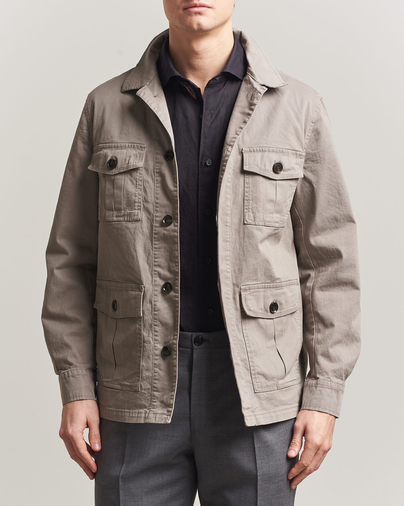 Jil Sander Wool Flannel Overshirt Grey Melange at CareOfCarl.com
