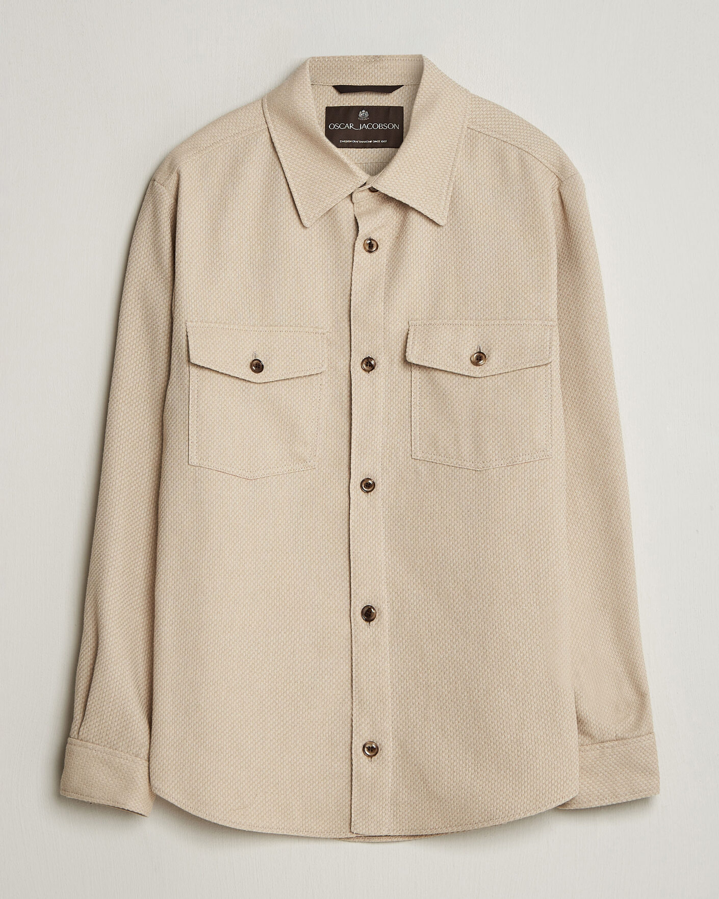 Men | Shirts | Oscar Jacobson | Magnus Structure Cotton Overshirt Beige