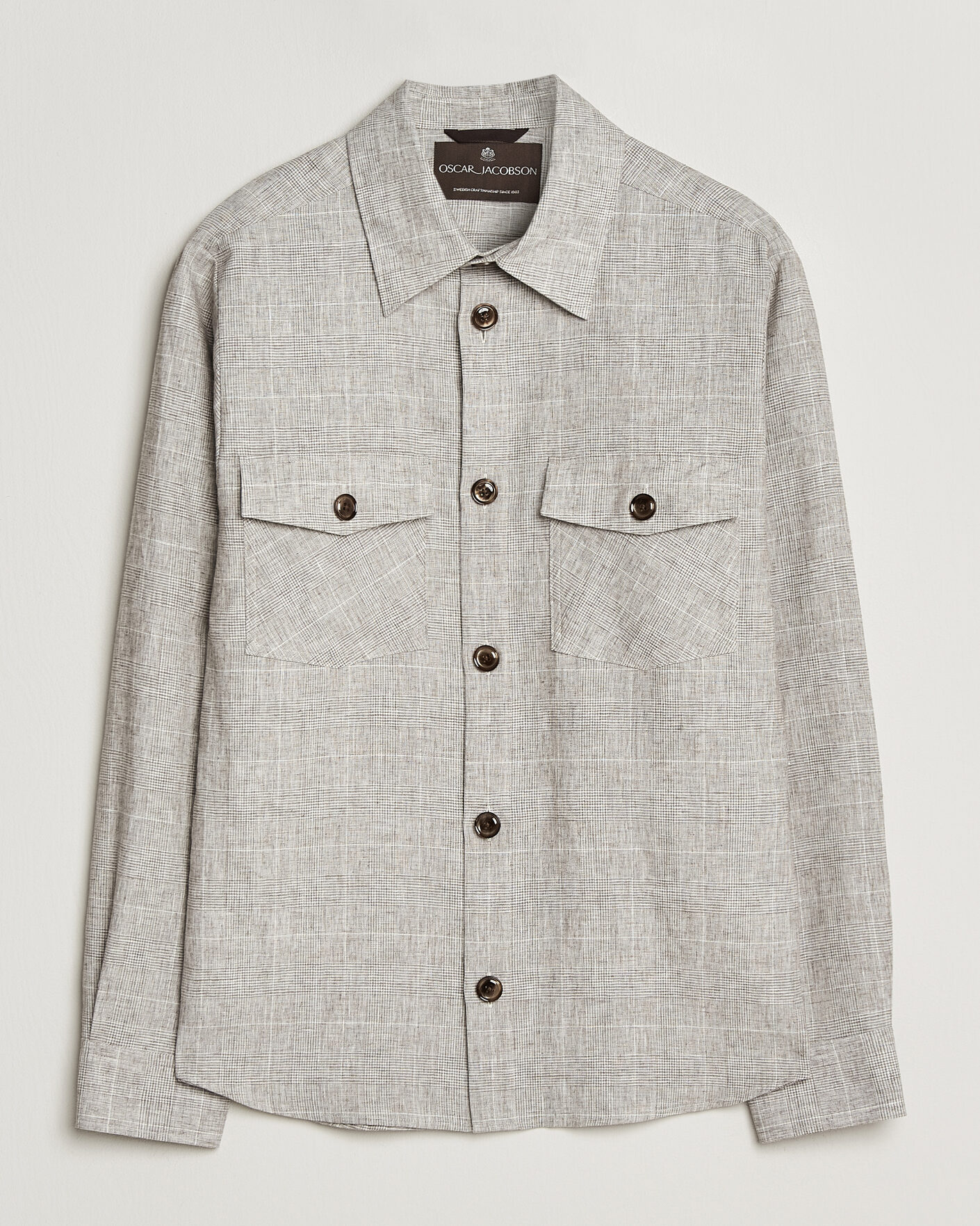 Men | Shirts | Oscar Jacobson | Magnus Checked Linen Overshirt Beige