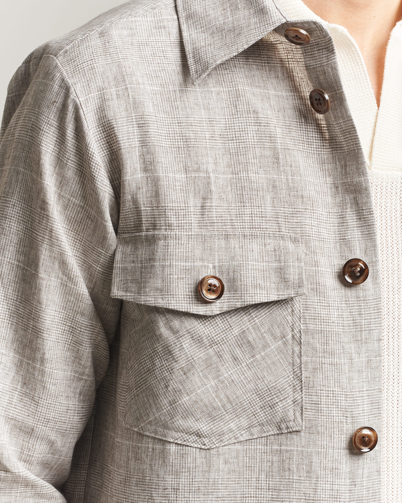 Men | Shirts | Oscar Jacobson | Magnus Checked Linen Overshirt Beige