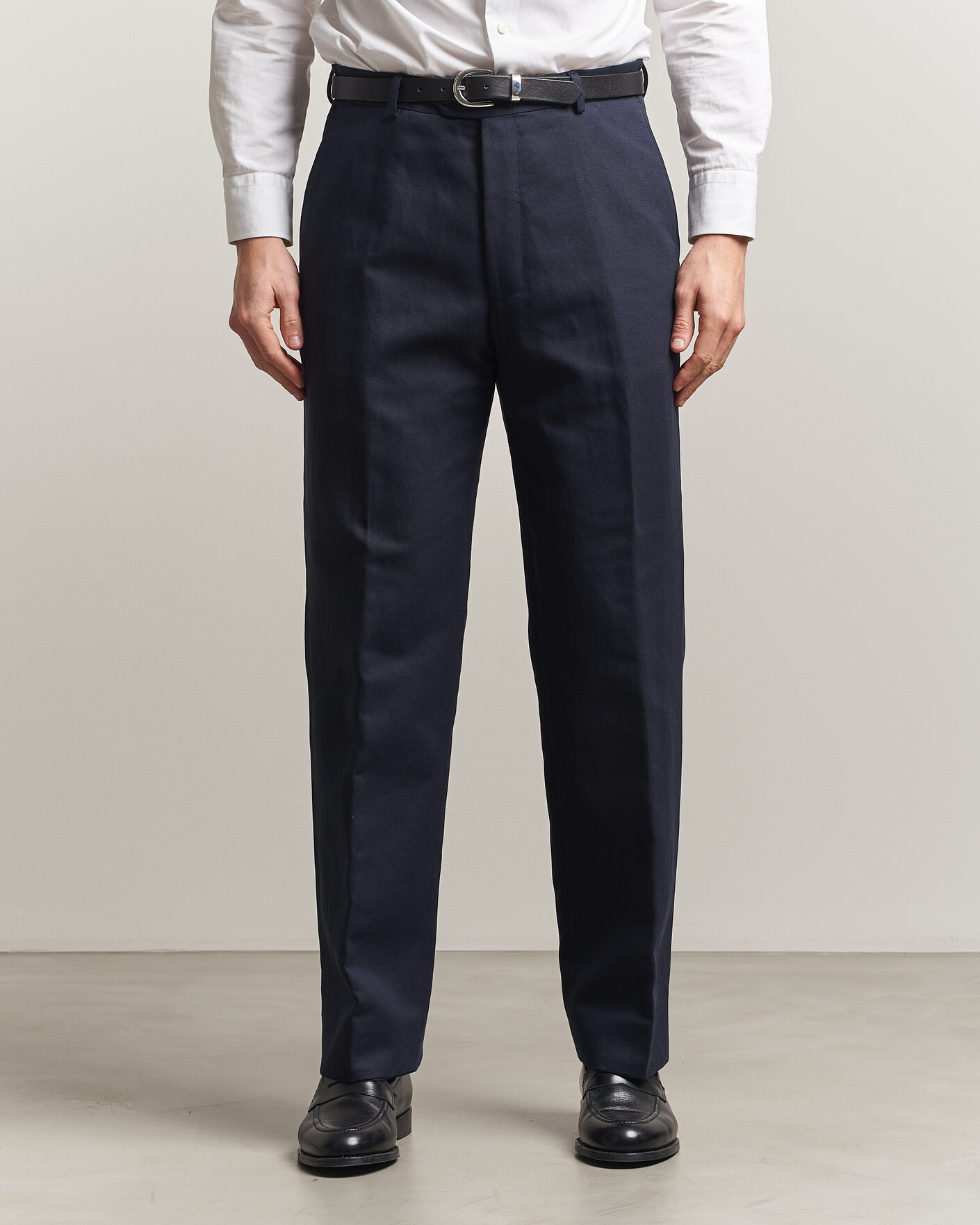 Men | Trousers | Oscar Jacobson | Del Cotton/Linen Trousers Navy