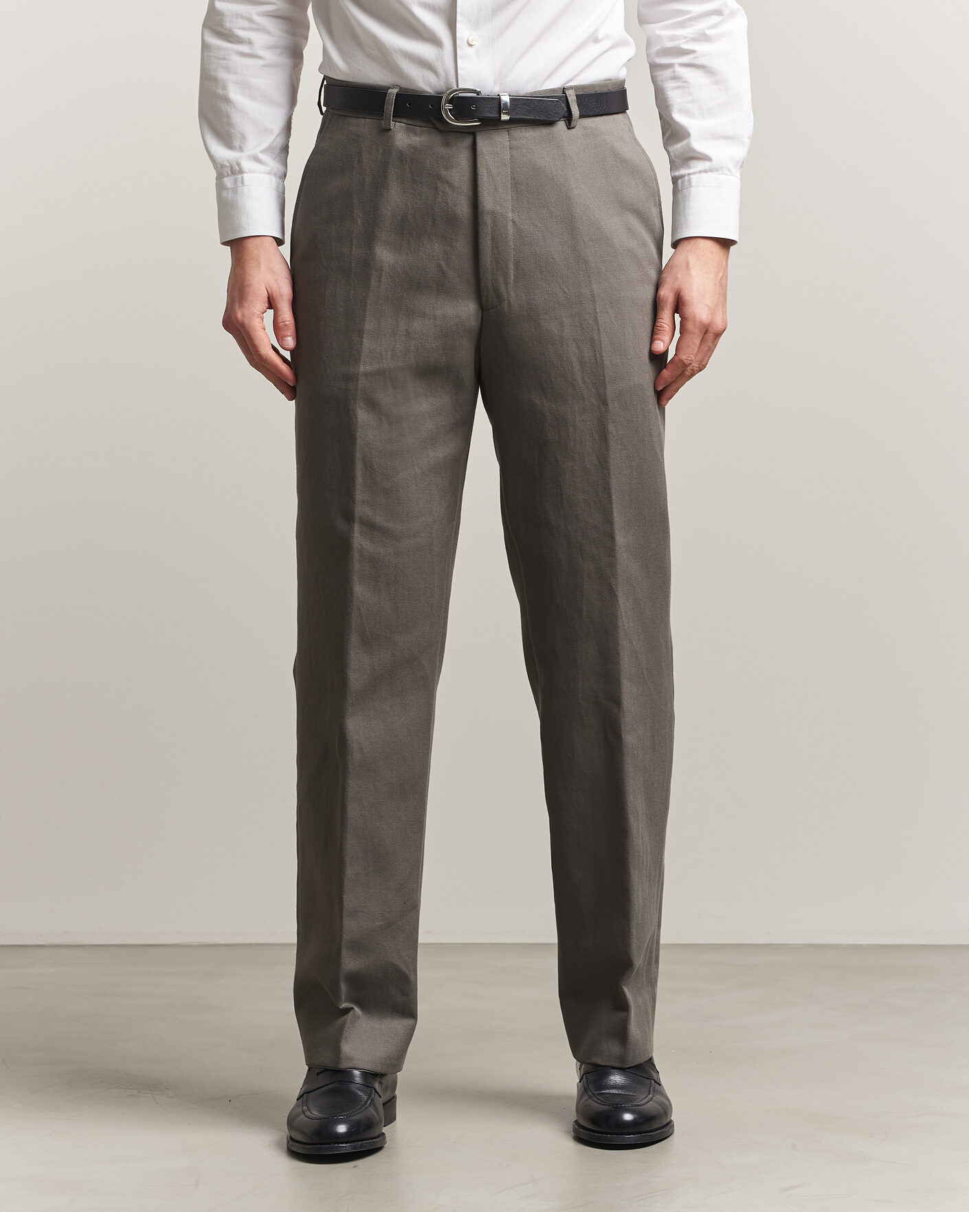 Men | Trousers | Oscar Jacobson | Del Cotton/Linen Trousers Olive