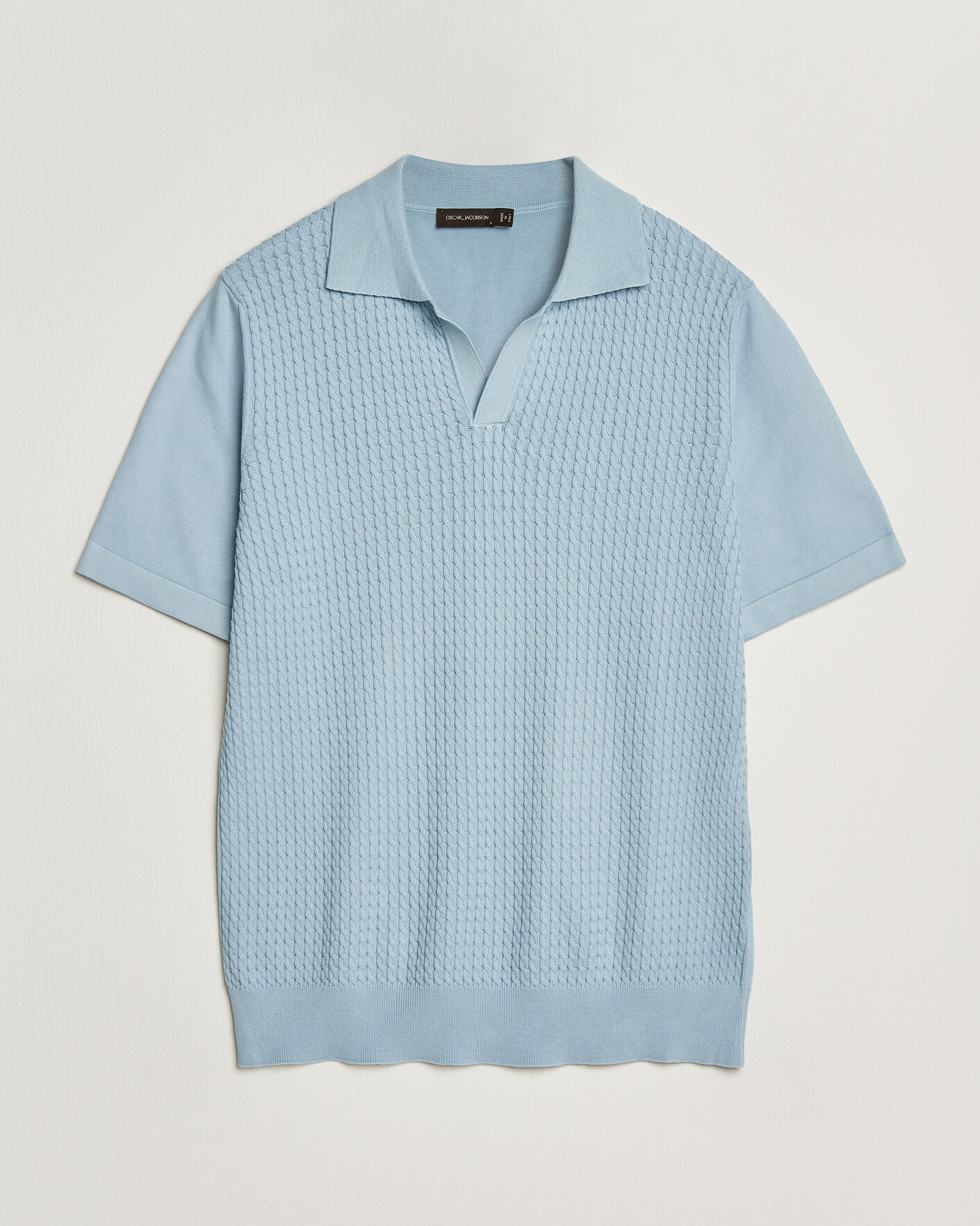 Oscar Jacobson Alf Structured Cotton Polo Light Blue at CareOfCarl.com
