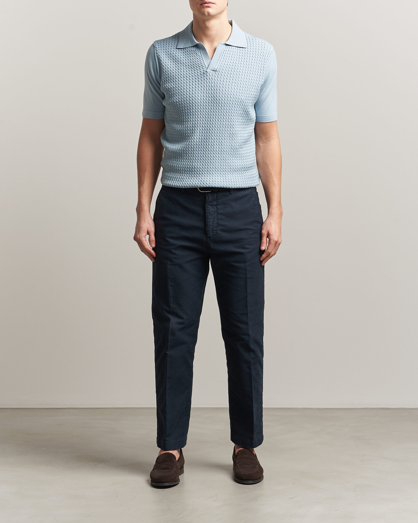 Oscar Jacobson Alf Structured Cotton Polo Light Blue at CareOfCarl.com