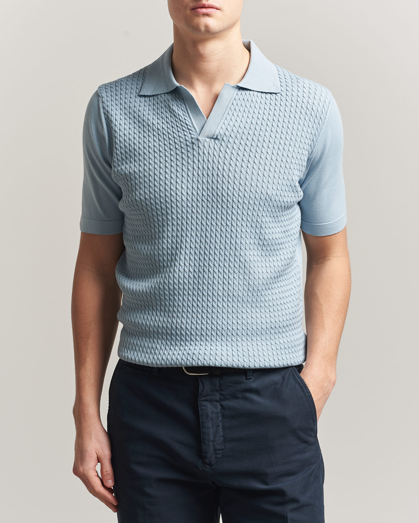 Oscar Jacobson Alf Structured Cotton Polo Light Blue at CareOfCarl.com