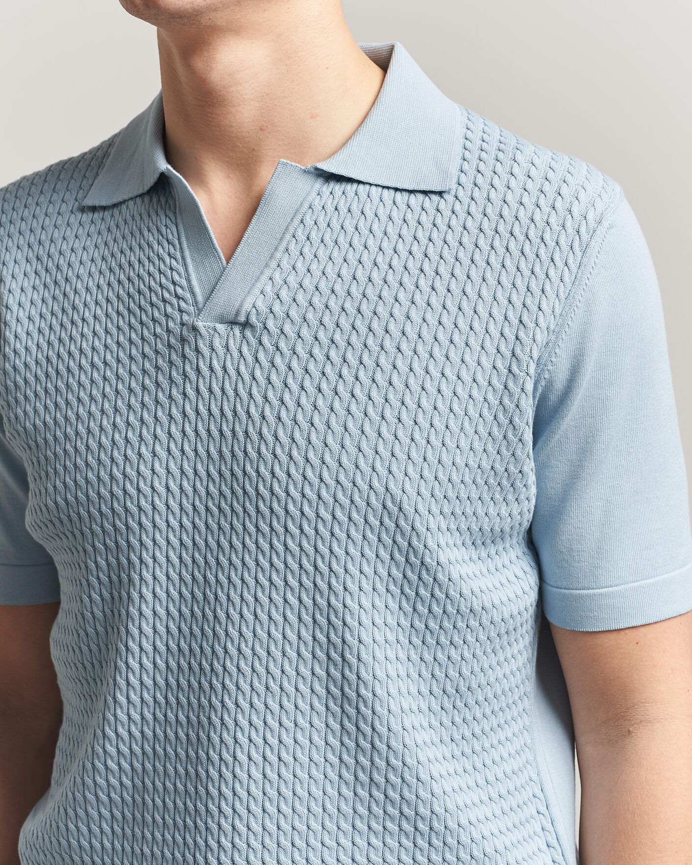 Oscar Jacobson Alf Structured Cotton Polo Light Blue at CareOfCarl.com