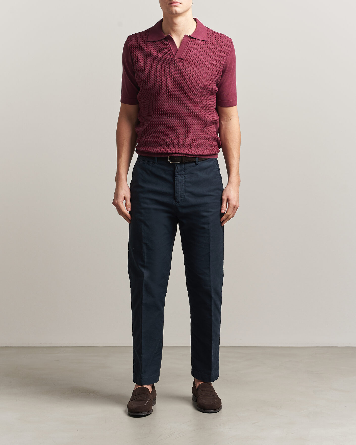 Men | Polo Shirts | Oscar Jacobson | Alf Structured Cotton Polo Wine Red