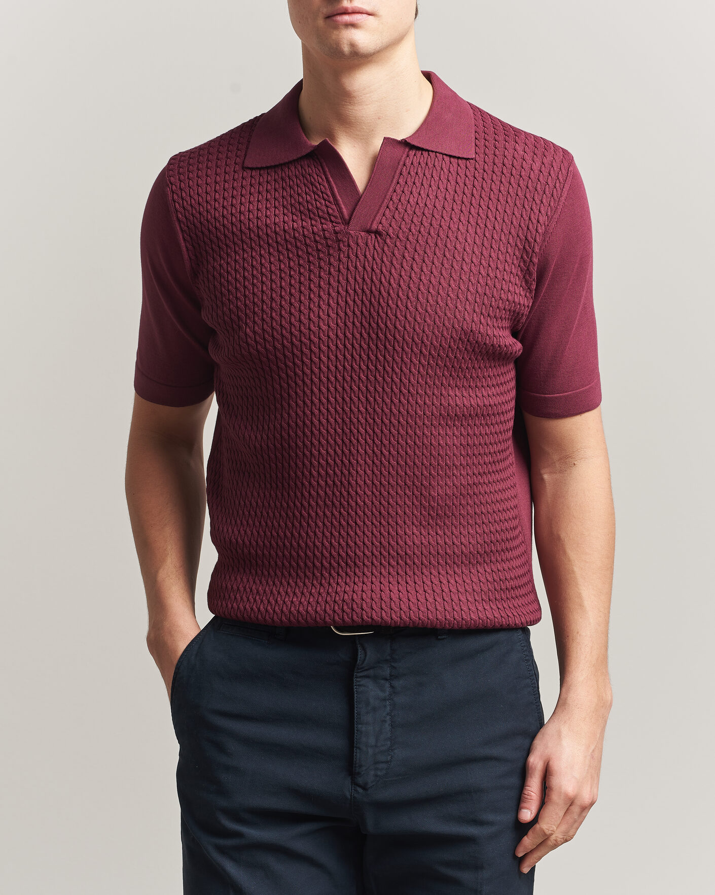 Men | Polo Shirts | Oscar Jacobson | Alf Structured Cotton Polo Wine Red
