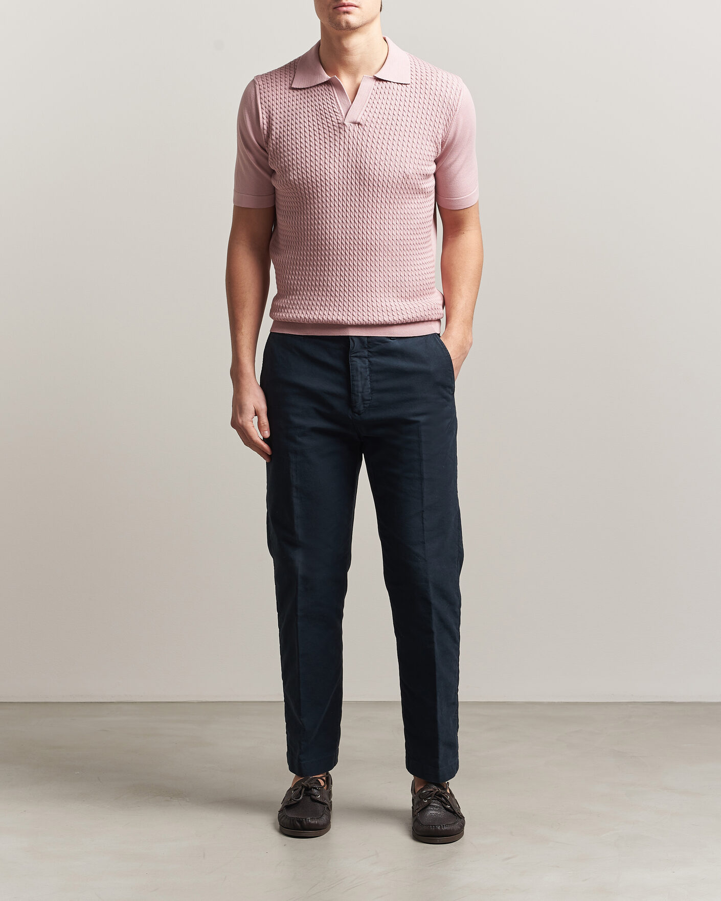 Auralee Cotton Knit Skipper Polo Navy Stripe at CareOfCarl.com