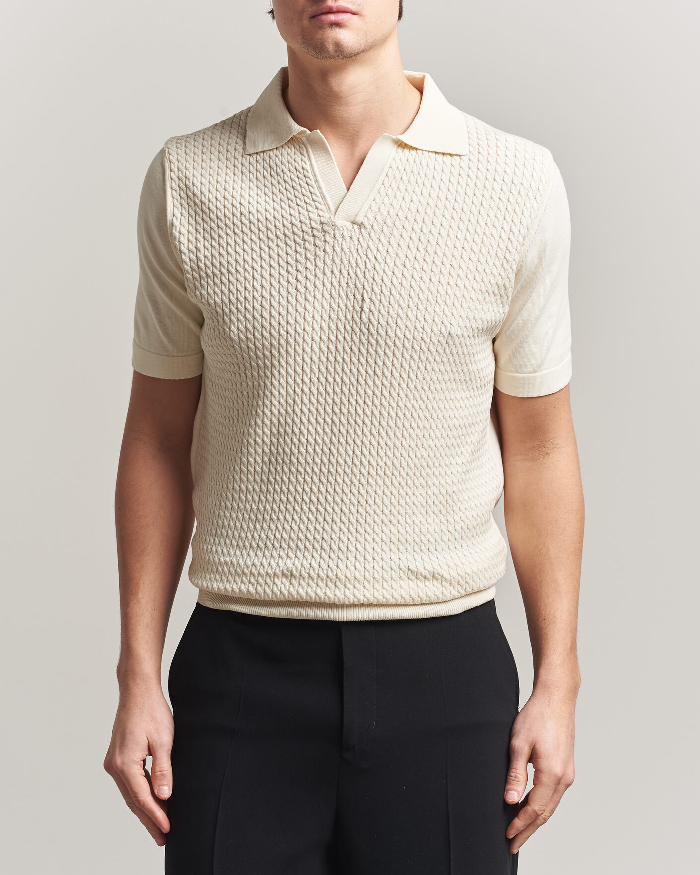 Oscar Jacobson Alf Structured Cotton Polo Off White at CareOfCarl.com