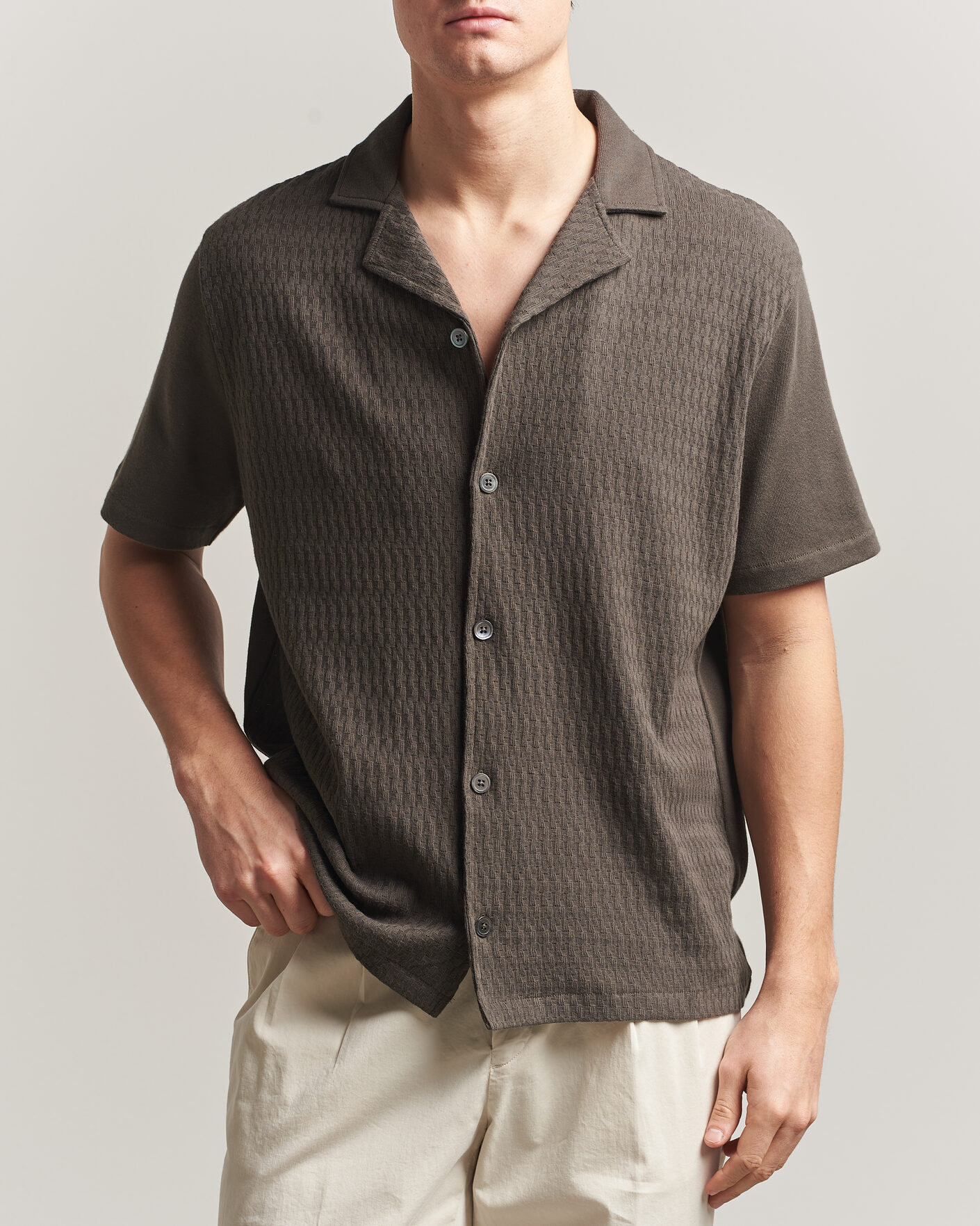 Men | Shirts | Oscar Jacobson | Kirk Knitted Short Sleeve Shirt Green