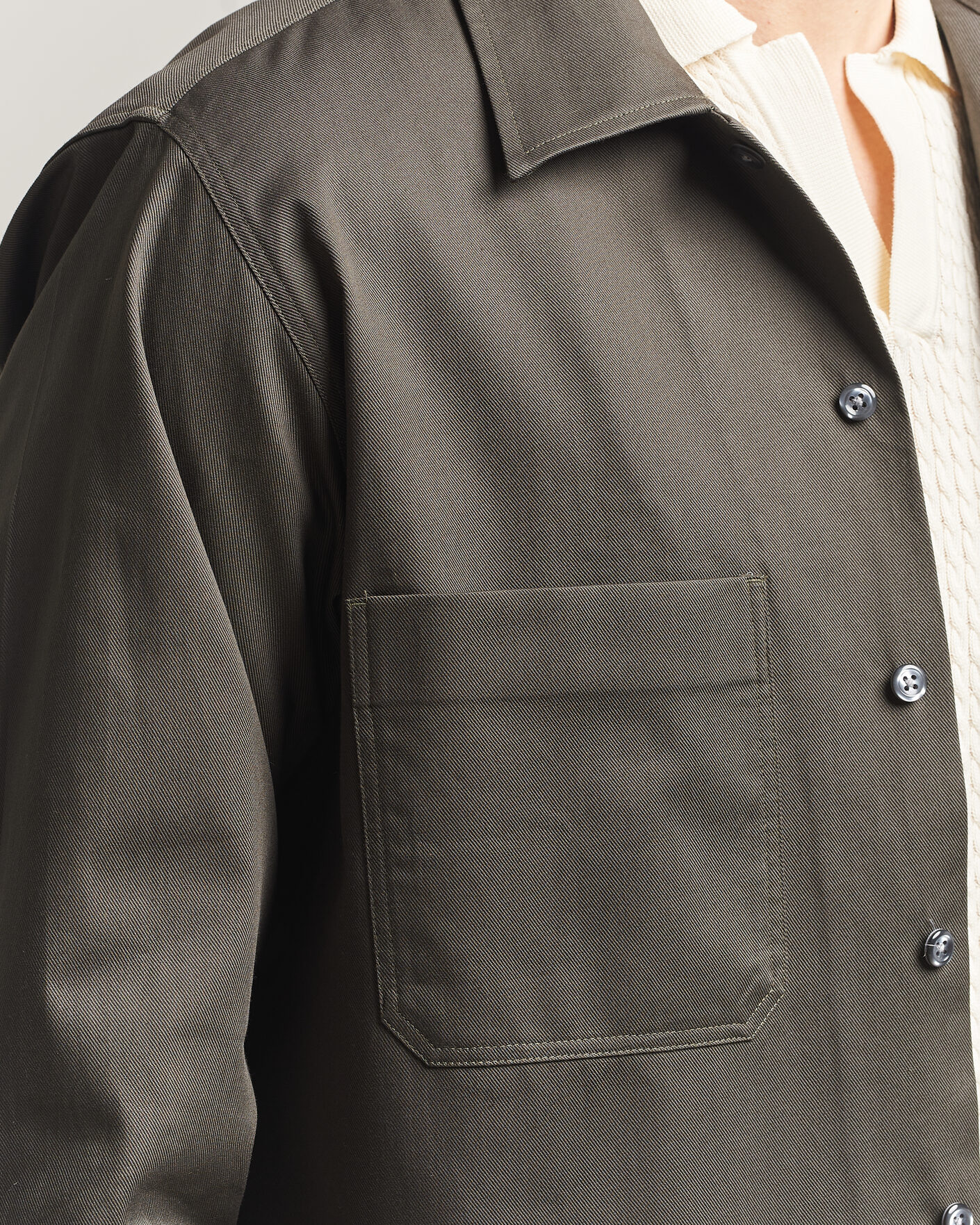 Men | Shirts | Oscar Jacobson | Straight Fit Bowling Collar Cotton Shirt Olive