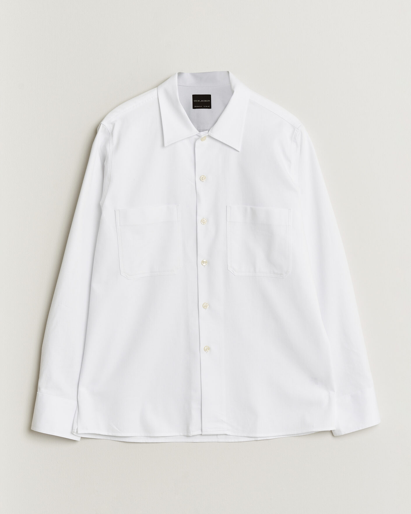 Men | Shirts | Oscar Jacobson | Straight Fit Bowling Collar Cotton Shirt White