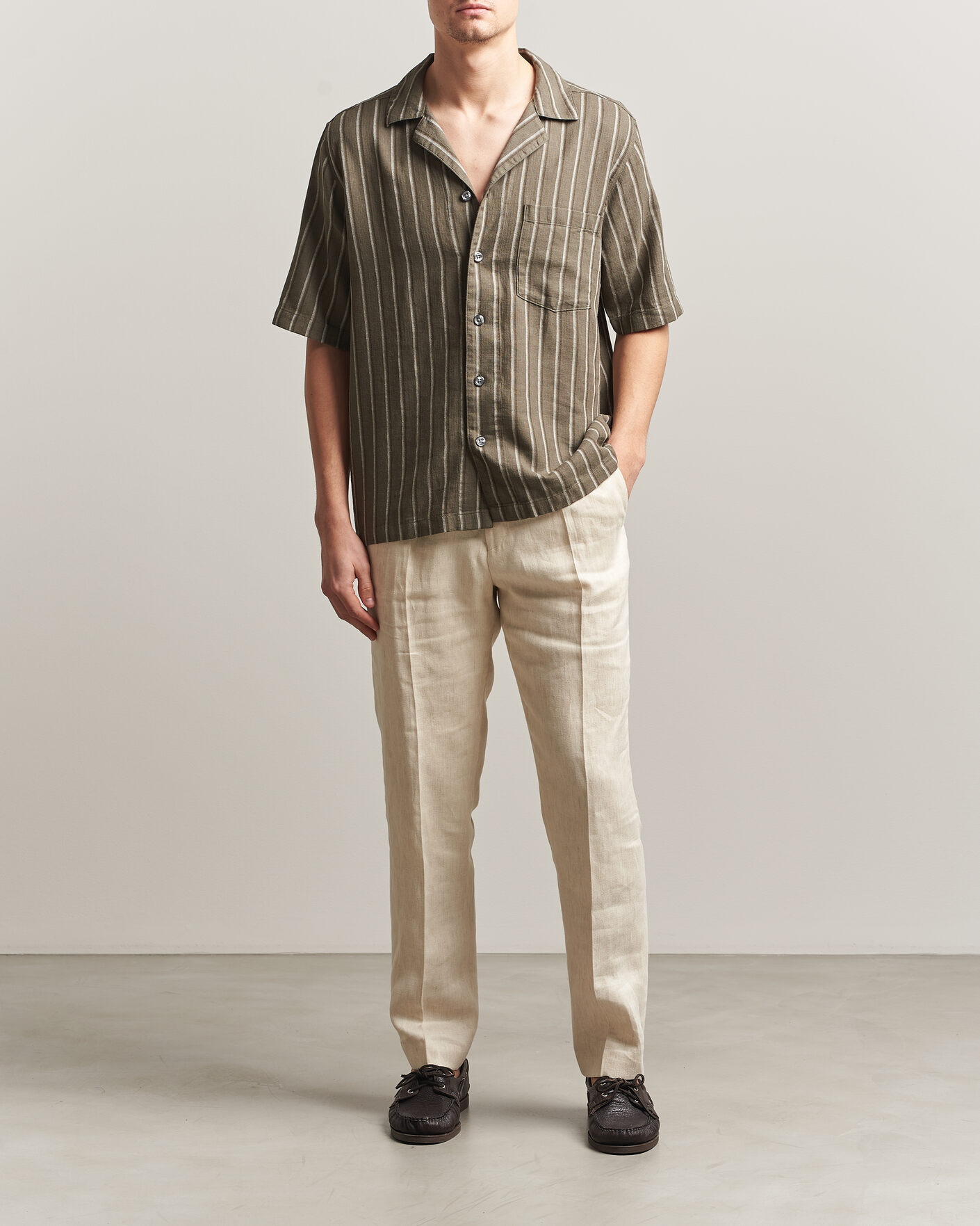 Men | Shirts | Oscar Jacobson | Reg Fit Cuban Herringbone Short Sleeve Shirt Green