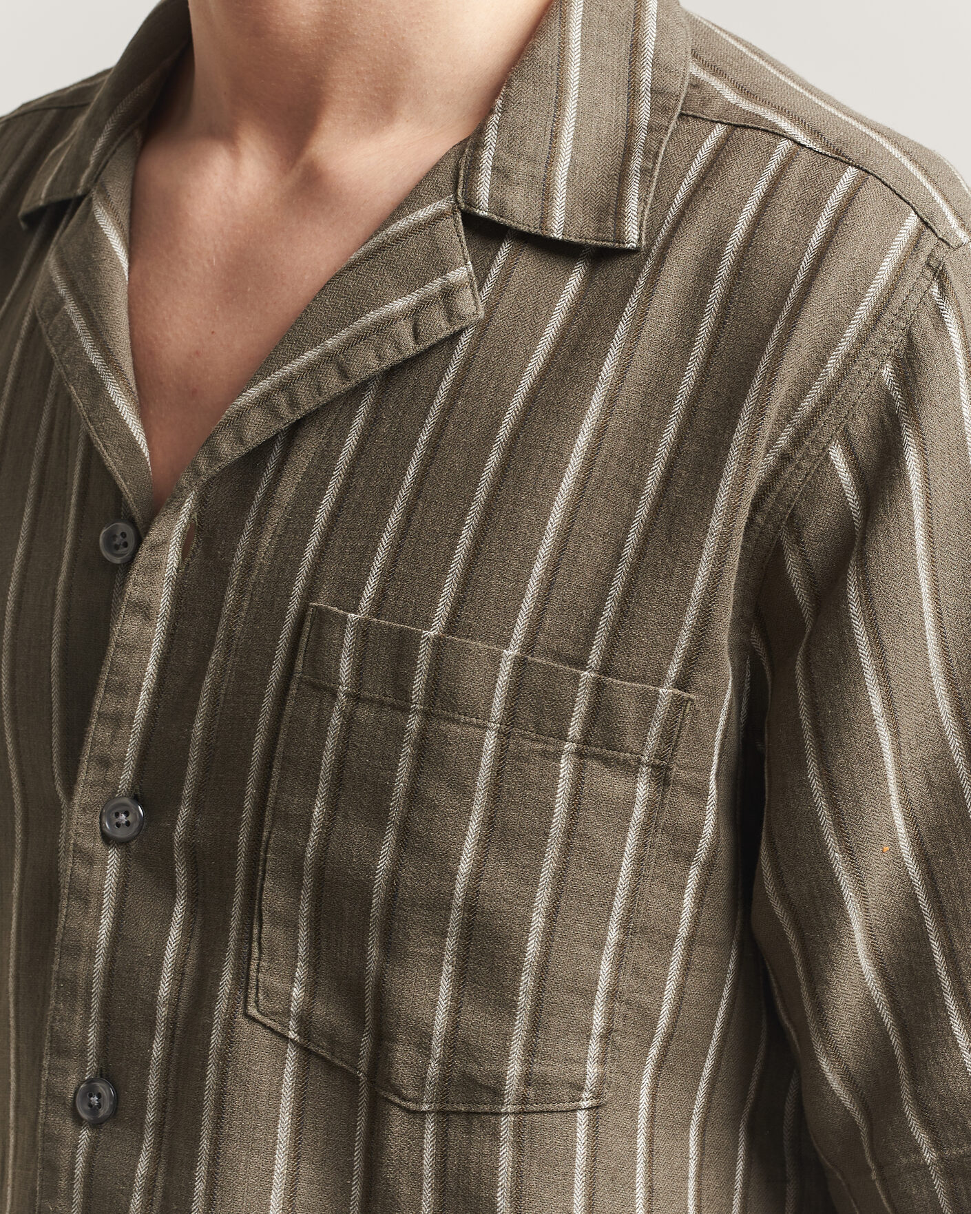 Men | Shirts | Oscar Jacobson | Reg Fit Cuban Herringbone Short Sleeve Shirt Green