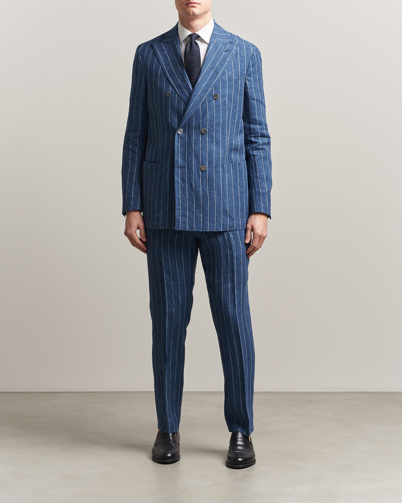 Men | Blazers | Oscar Jacobson | Farrys Patch Striped Linen Blazer Blue