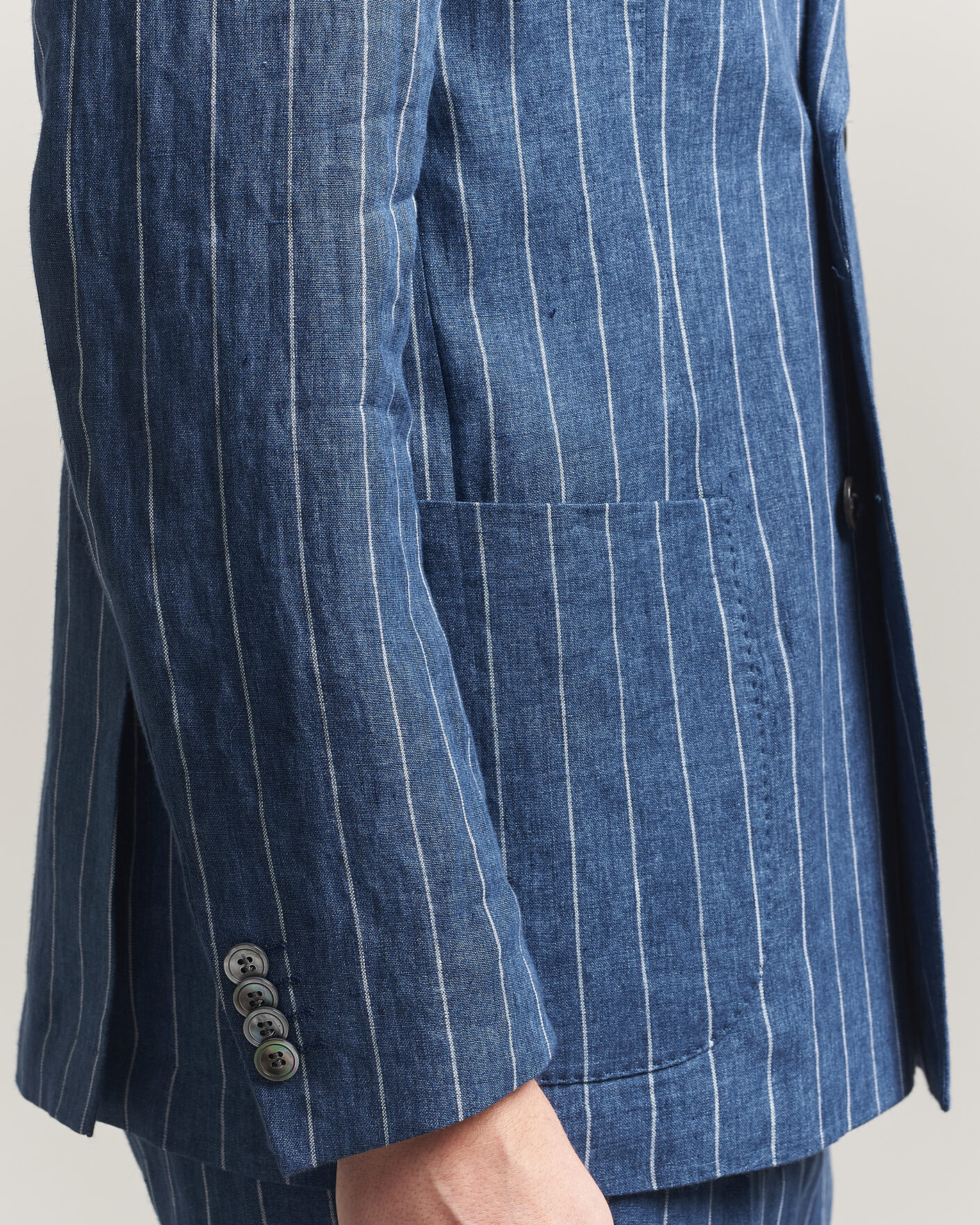 Men | Blazers | Oscar Jacobson | Farrys Patch Striped Linen Blazer Blue