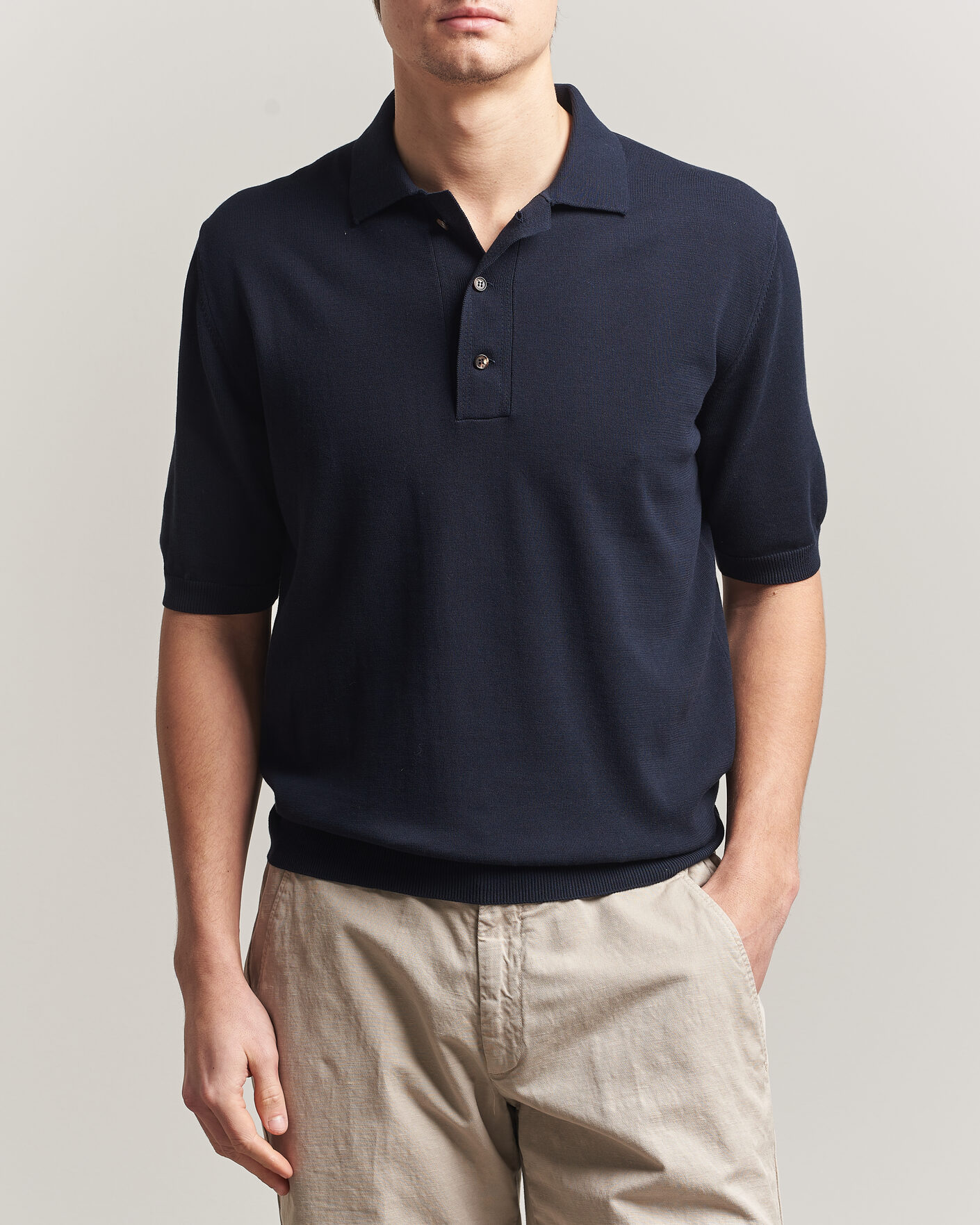 Men | Polo Shirts | Zanone | Knitted Cotton Polo Navy