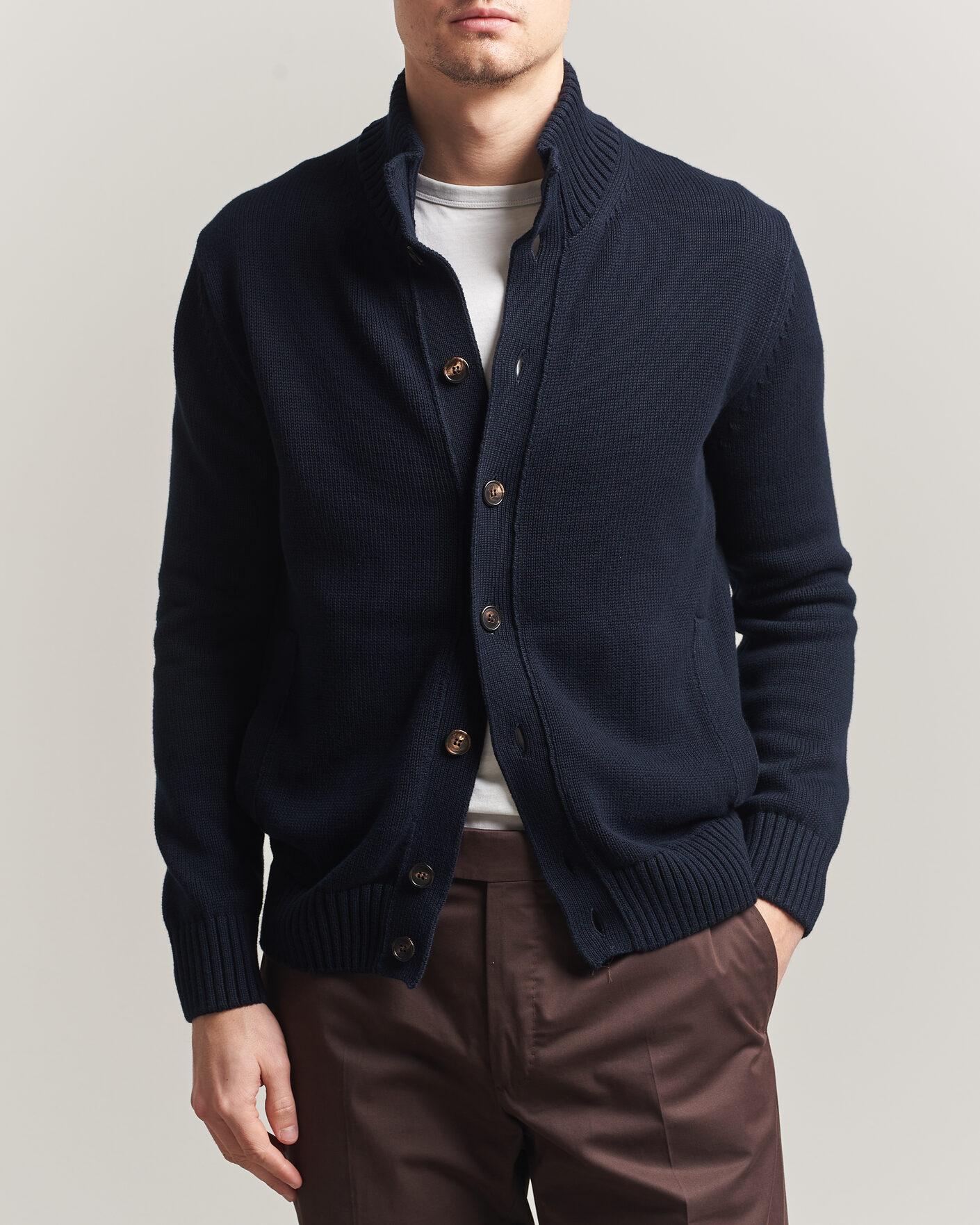 ZANONE／CHIOTO【46】 Zanone Soft Cotton Chioto Cardigan Navy at CareOfCarl.com