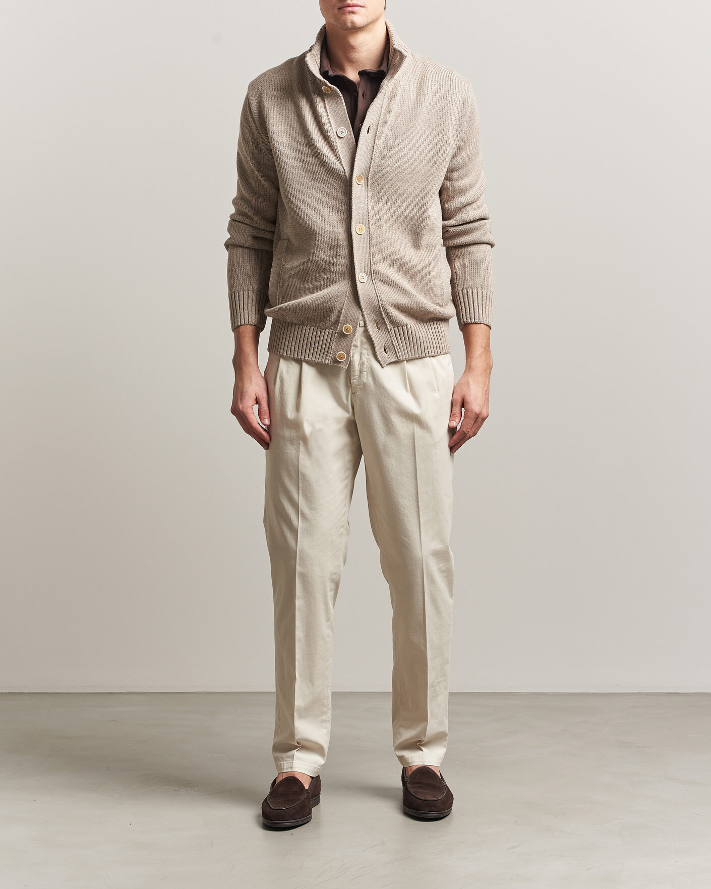 Zanone Soft Cotton Chioto Cardigan Taupe at CareOfCarl.com