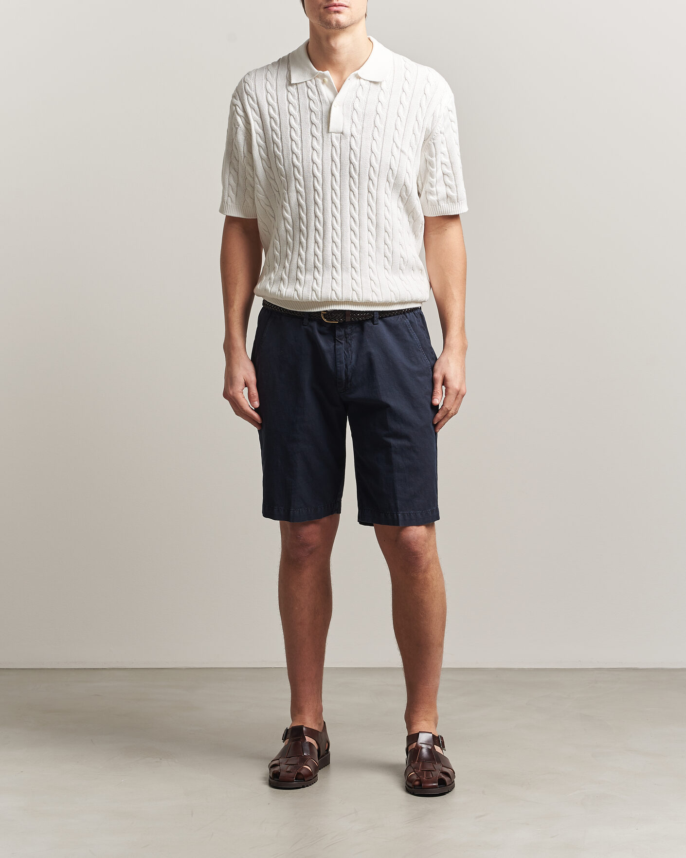 Men | Polo Shirts | BEAMS PLUS | Short Sleeve Cable Polo White