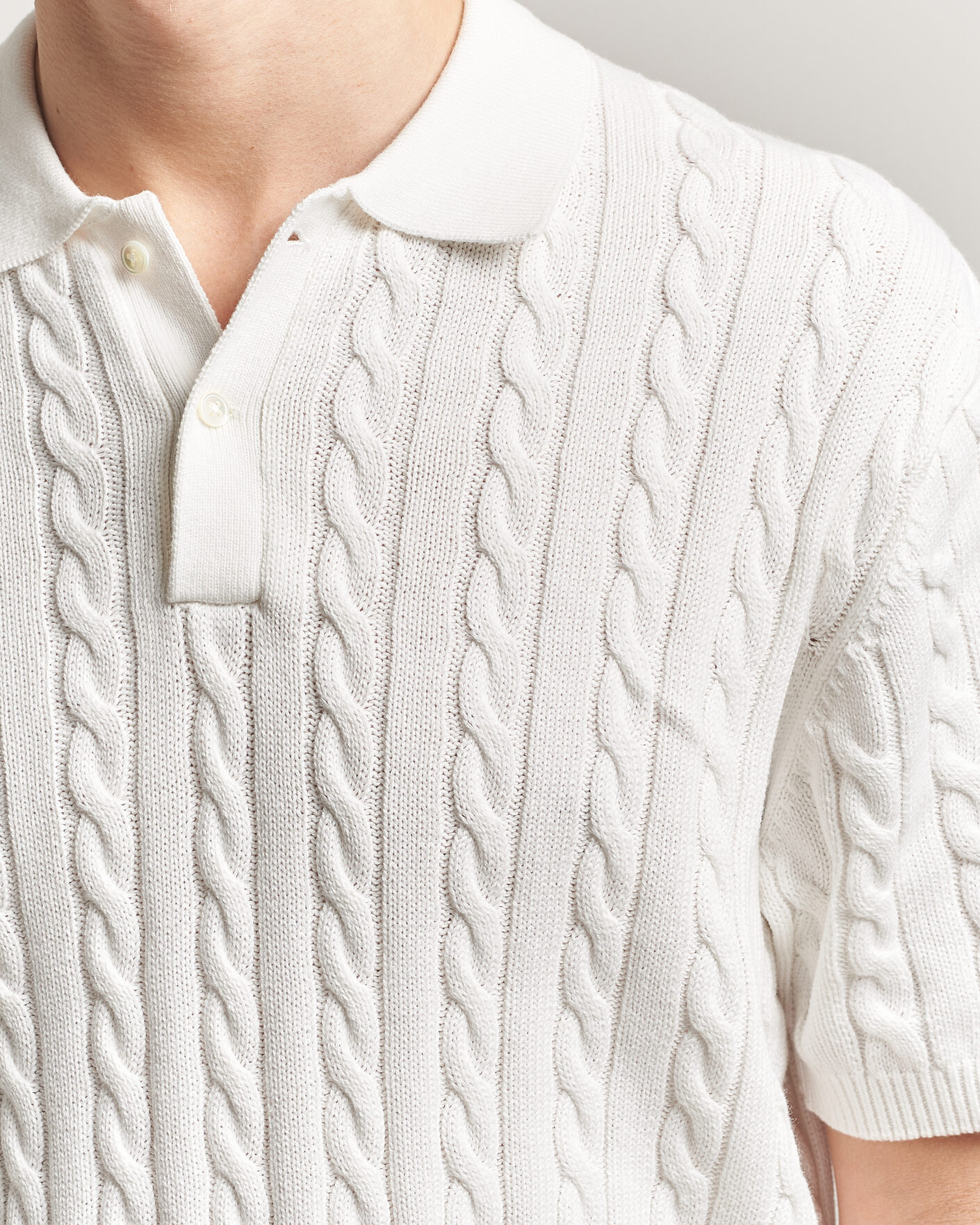 Men | Polo Shirts | BEAMS PLUS | Short Sleeve Cable Polo White