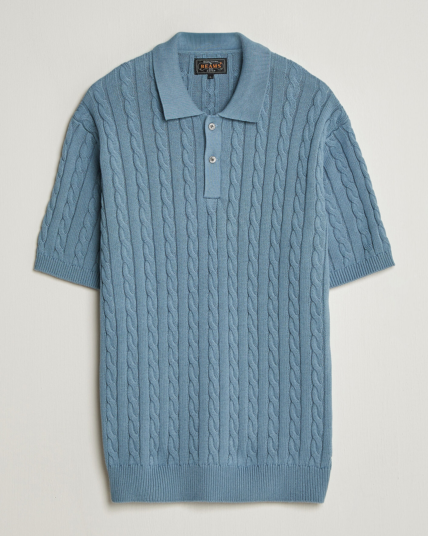 Men | Polo Shirts | BEAMS PLUS | Short Sleeve Cable Polo Blue