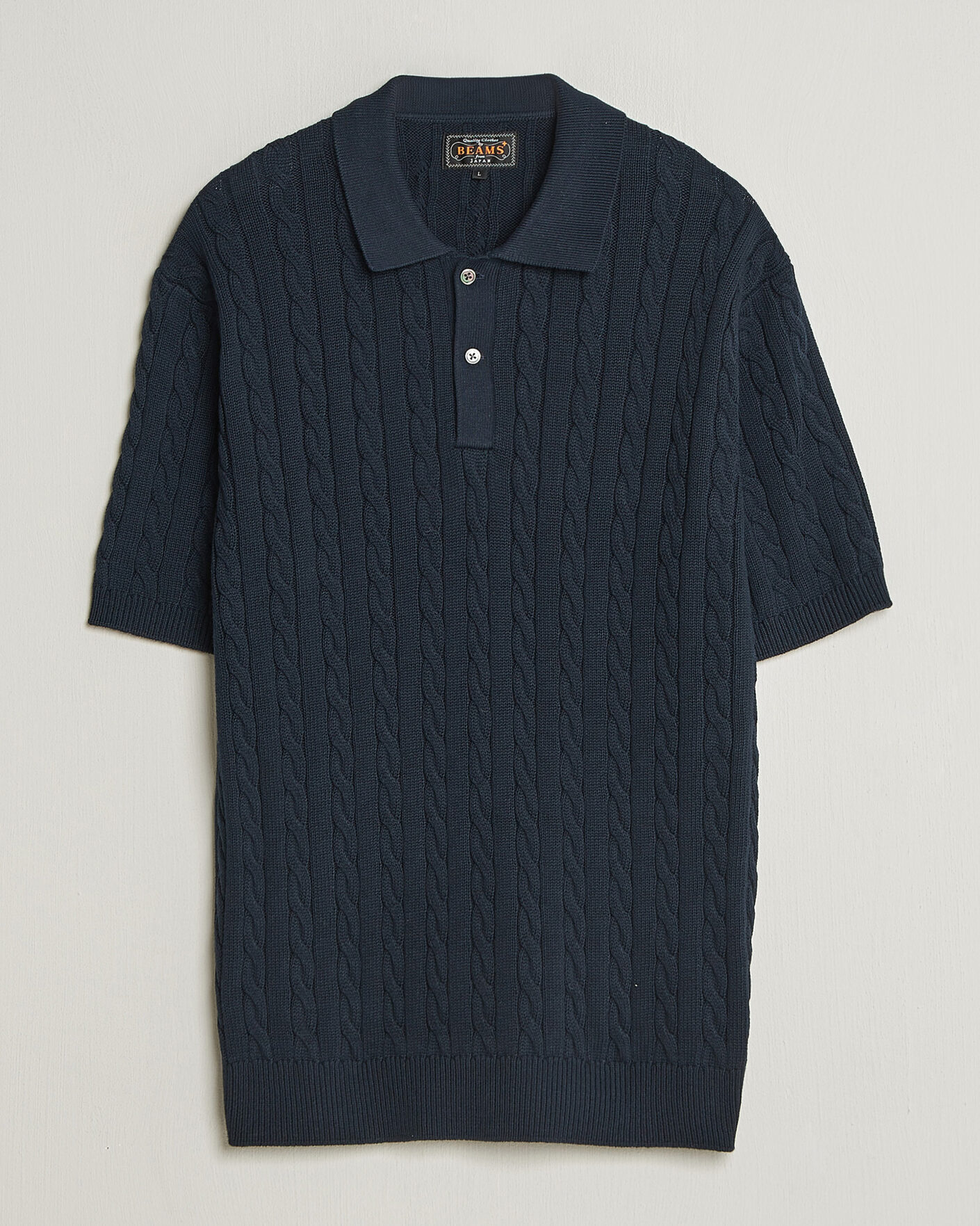 Men | Polo Shirts | BEAMS PLUS | Short Sleeve Cable Polo Navy