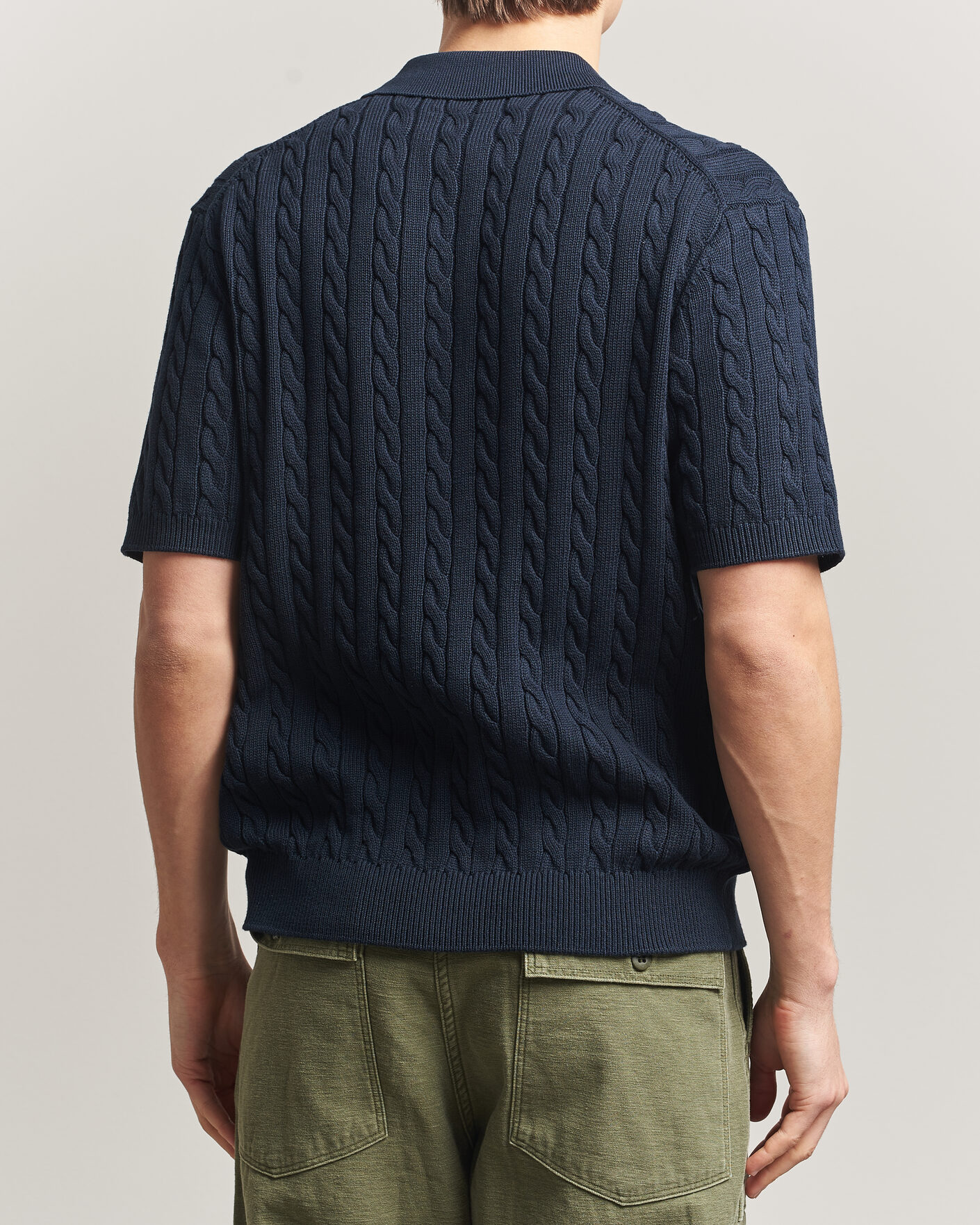 Men | Polo Shirts | BEAMS PLUS | Short Sleeve Cable Polo Navy