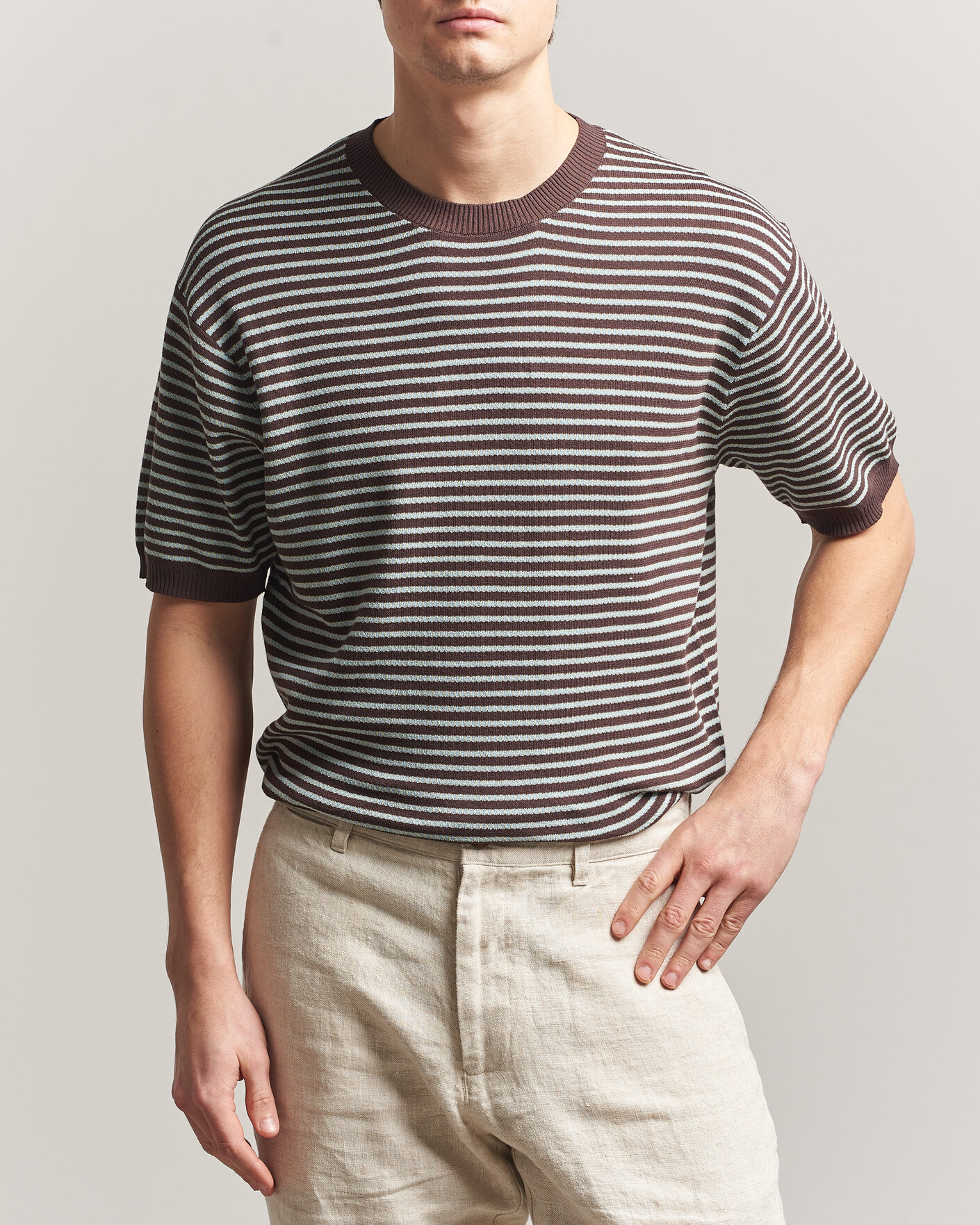 BEAMS PLUS Jacquard Knit T-Shirt Brown at CareOfCarl.com