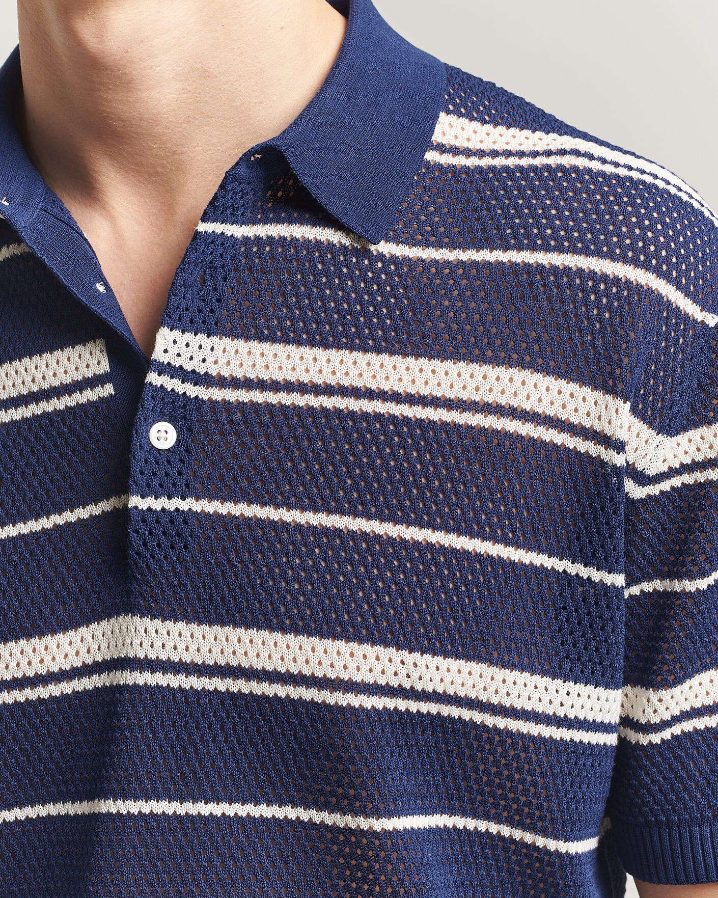 BEAMS PLUS Short Sleeve Mesh Knit Polo Navy at CareOfCarl.com
