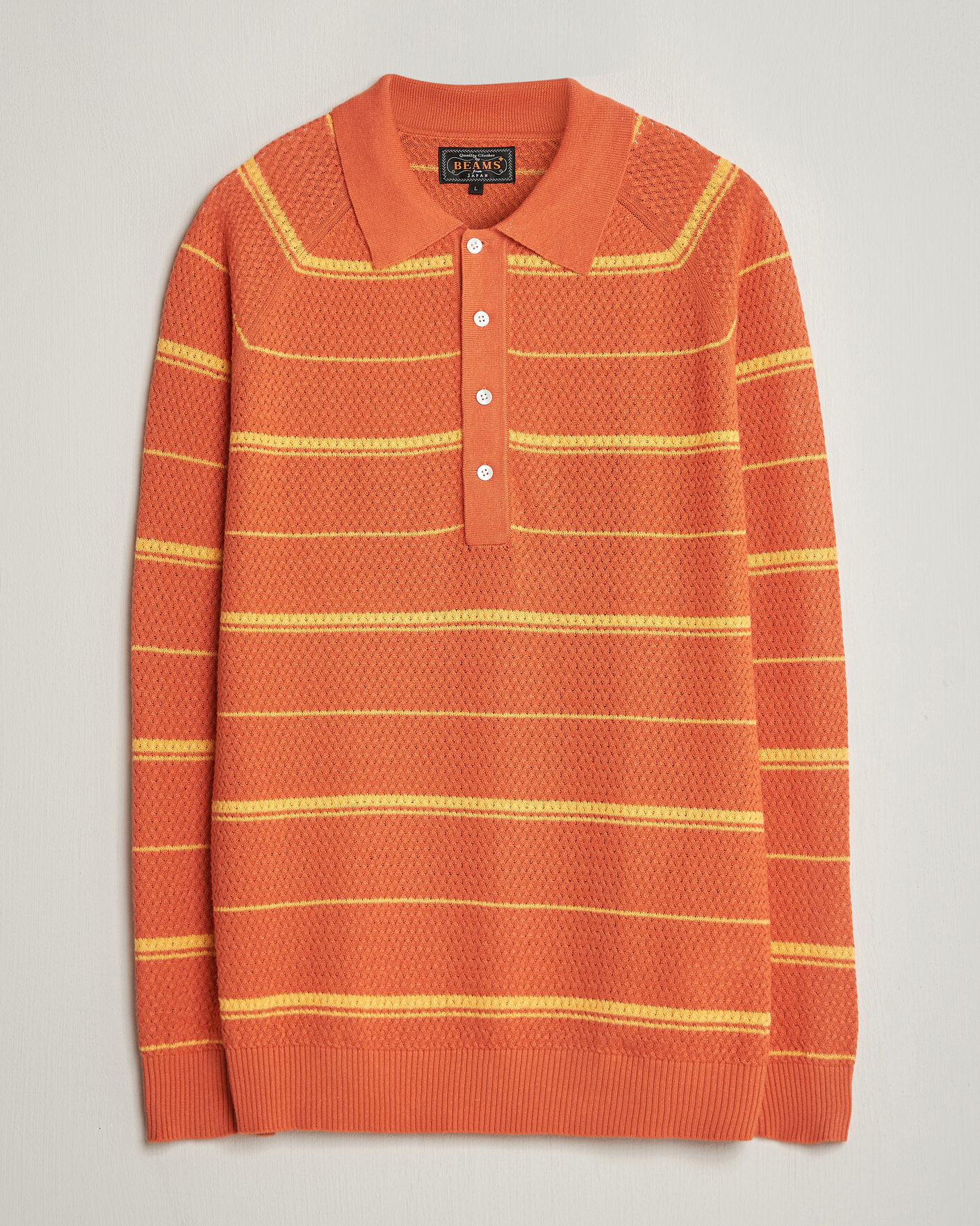 Men | Polo Shirts | BEAMS PLUS | Long Sleeve Knit Polo Orange Stripe