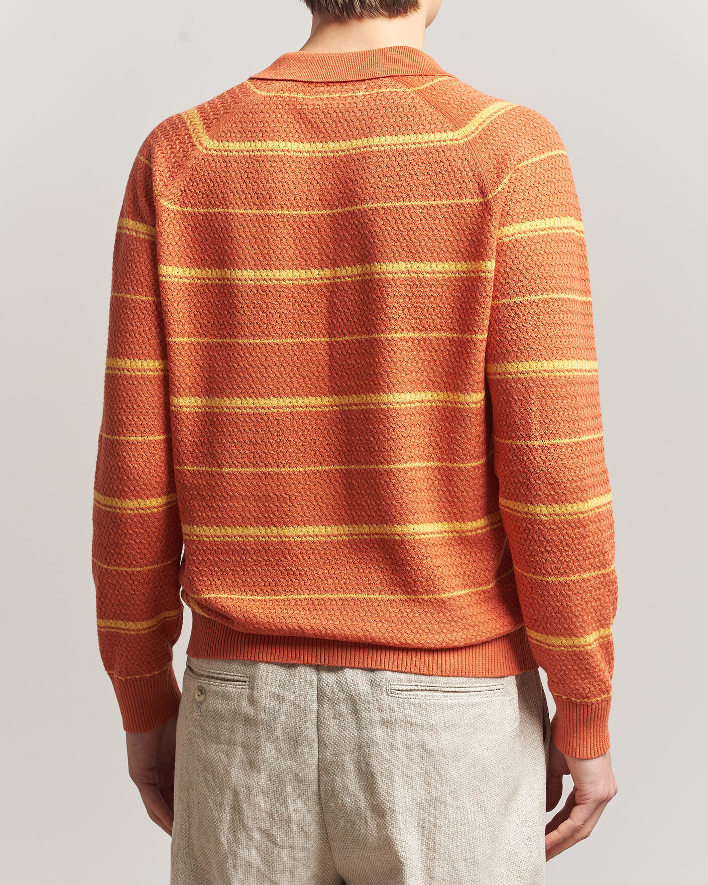 Men | Polo Shirts | BEAMS PLUS | Long Sleeve Knit Polo Orange Stripe