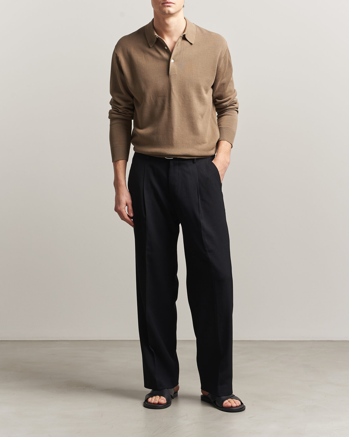Men | Polo Shirts | BEAMS PLUS | Long Sleeve 12G Knit Polo Mocha