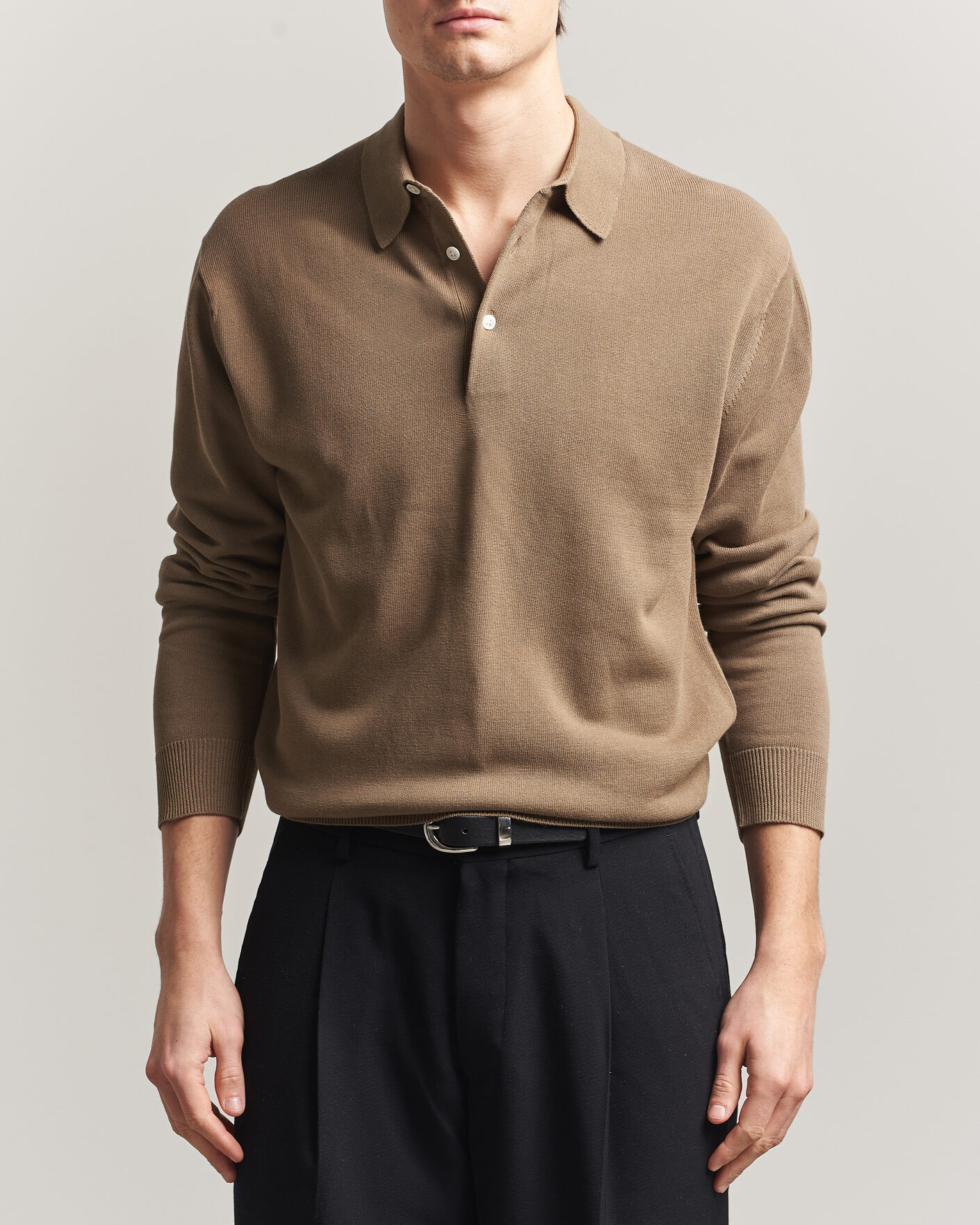 BEAMS PLUS Long Sleeve 12G Knit Polo Mocha at CareOfCarl.com