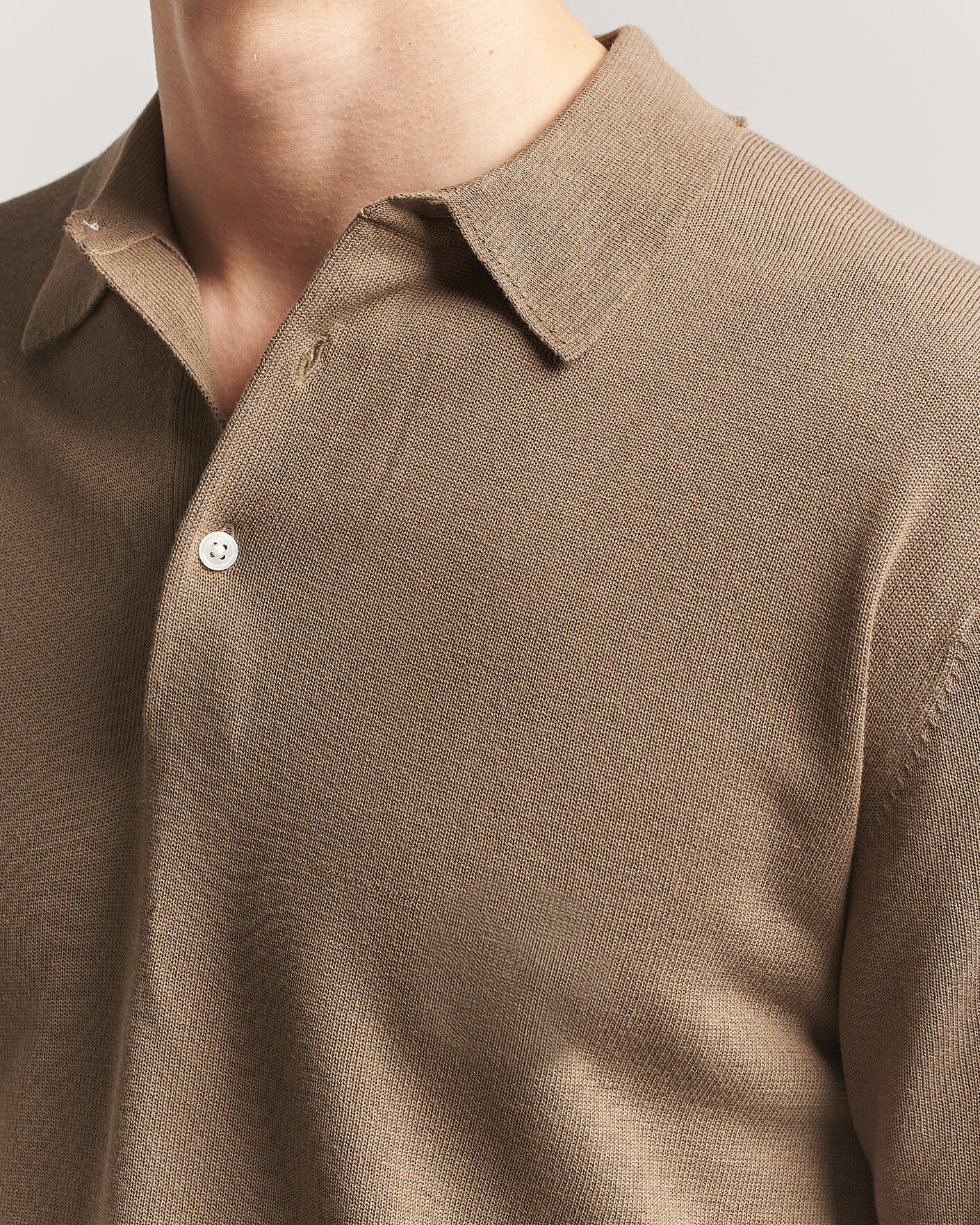 BEAMS PLUS Long Sleeve 12G Knit Polo Mocha at CareOfCarl.com