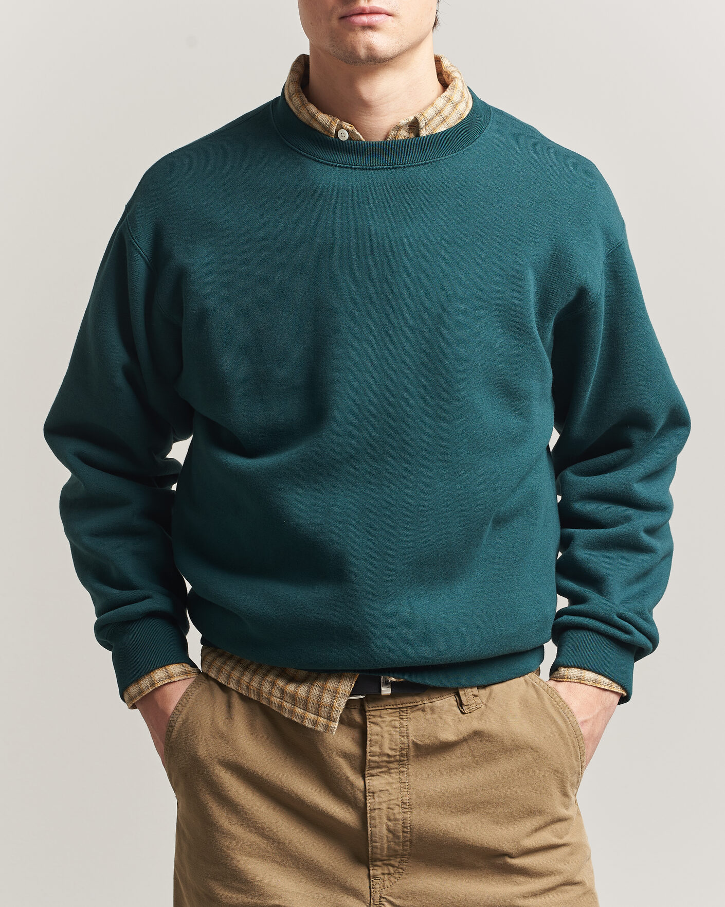 BEAMS PLUS Crew Sweat Dark Green at CareOfCarl.com