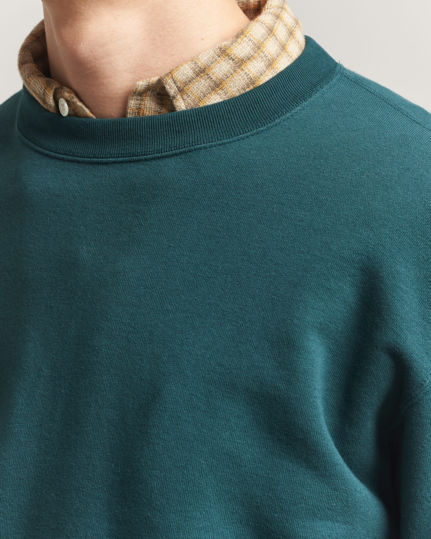 BEAMS PLUS Crew Sweat Dark Green at CareOfCarl.com