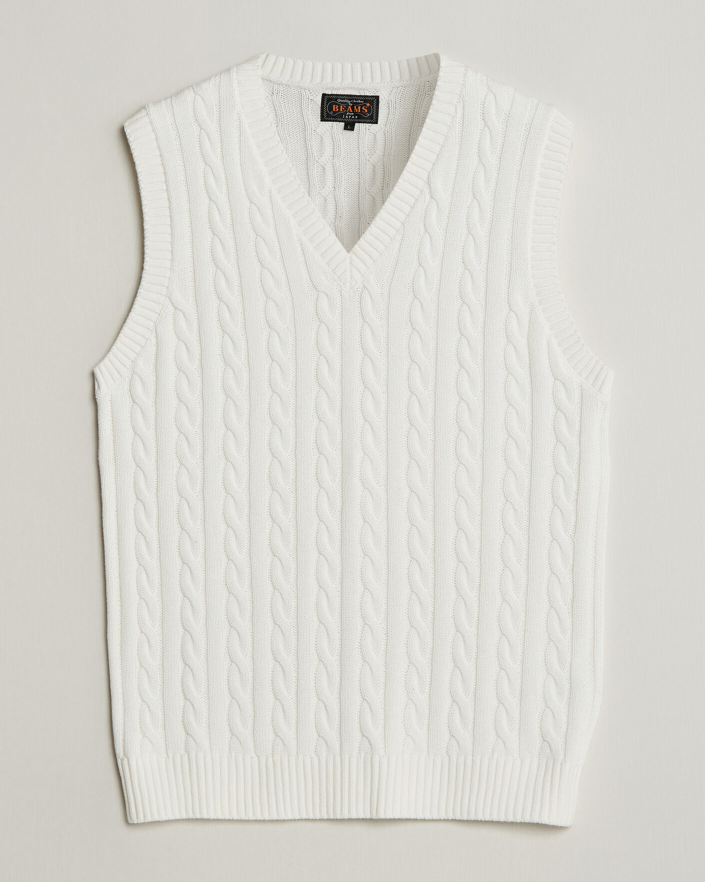 BEAMS PLUS Cable Knit Vest White at CareOfCarl.com