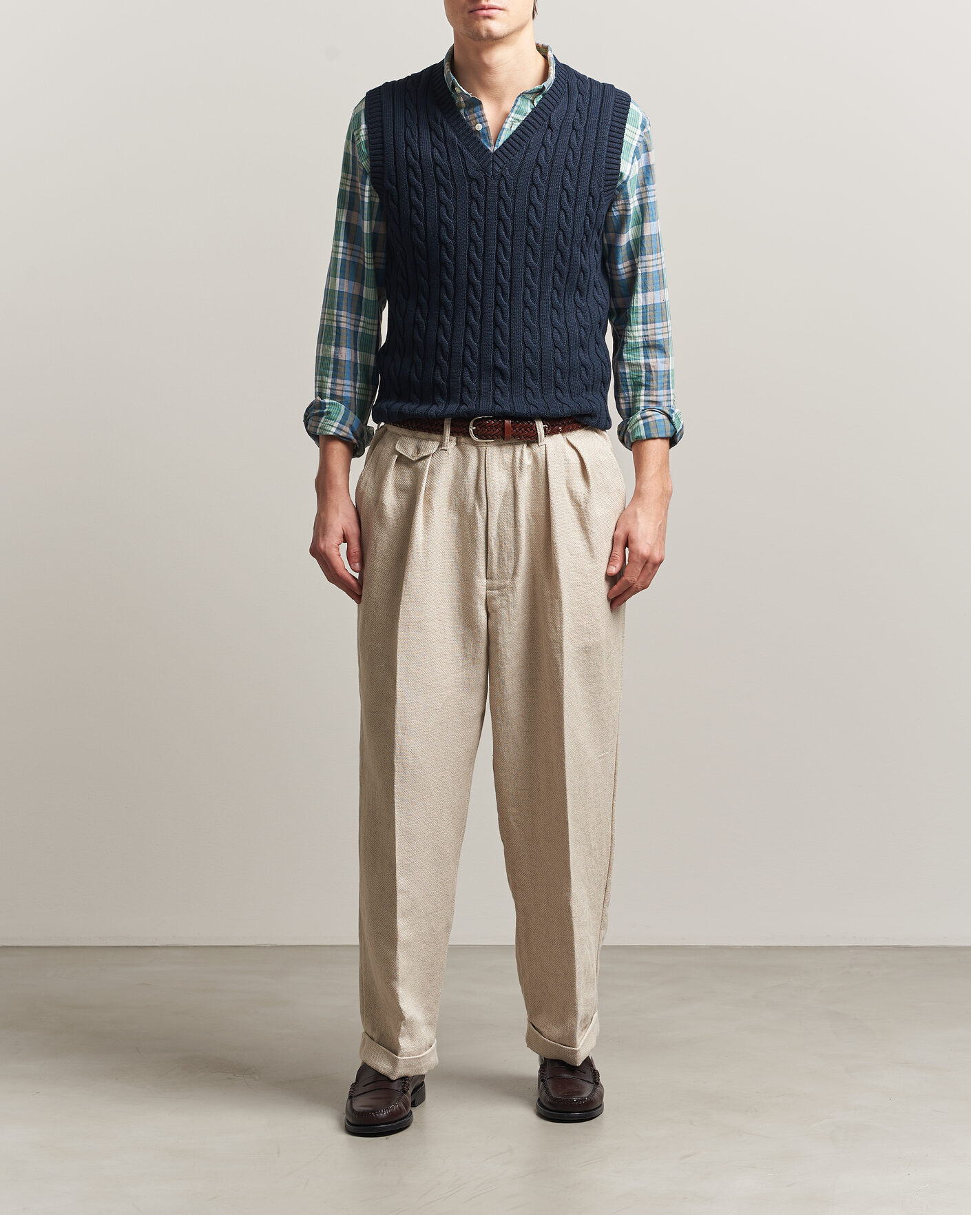 BEAMS PLUS Cable Knit Vest Navy at CareOfCarl.com
