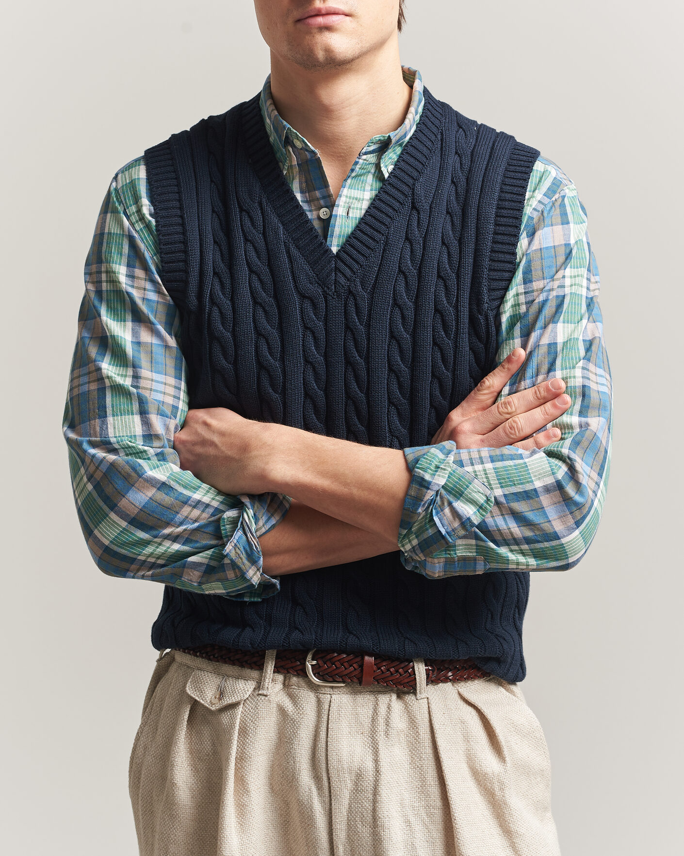 Men | Sweaters & Knitwear | BEAMS PLUS | Cable Knit Vest Navy