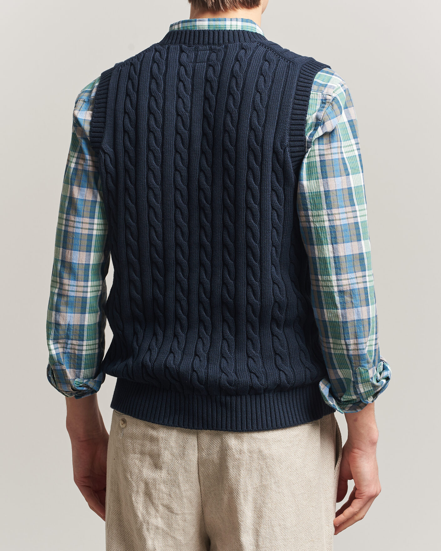 BEAMS PLUS Cable Knit Vest Navy at CareOfCarl.com