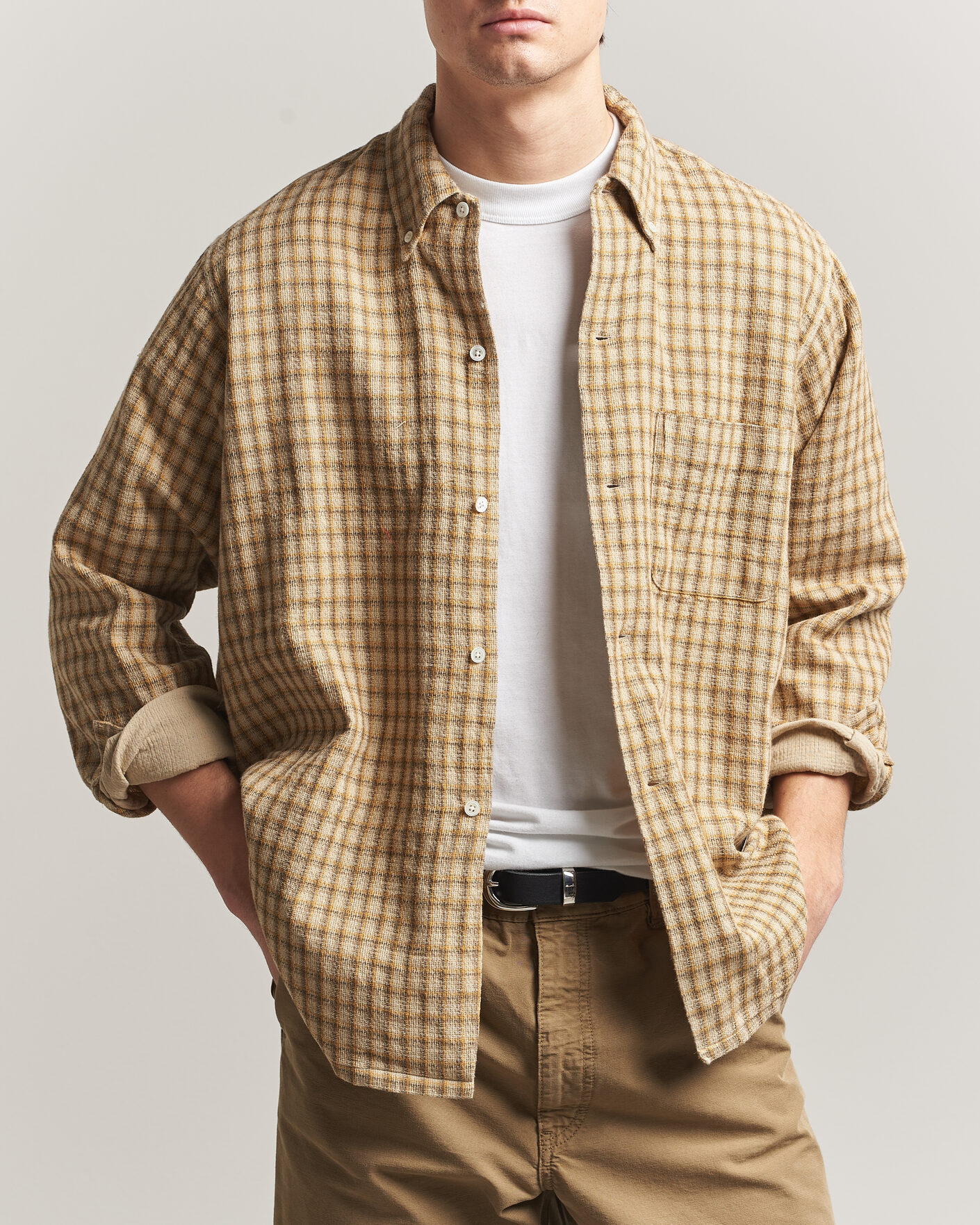 Men | Shirts | BEAMS PLUS | Panama Plaid Button Down Shirt Beige