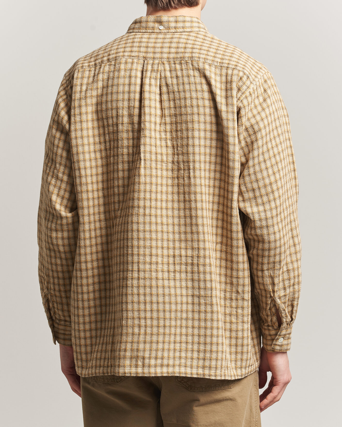 BEAMS PLUS Panama Plaid Button Down Shirt Beige at CareOfCarl.com