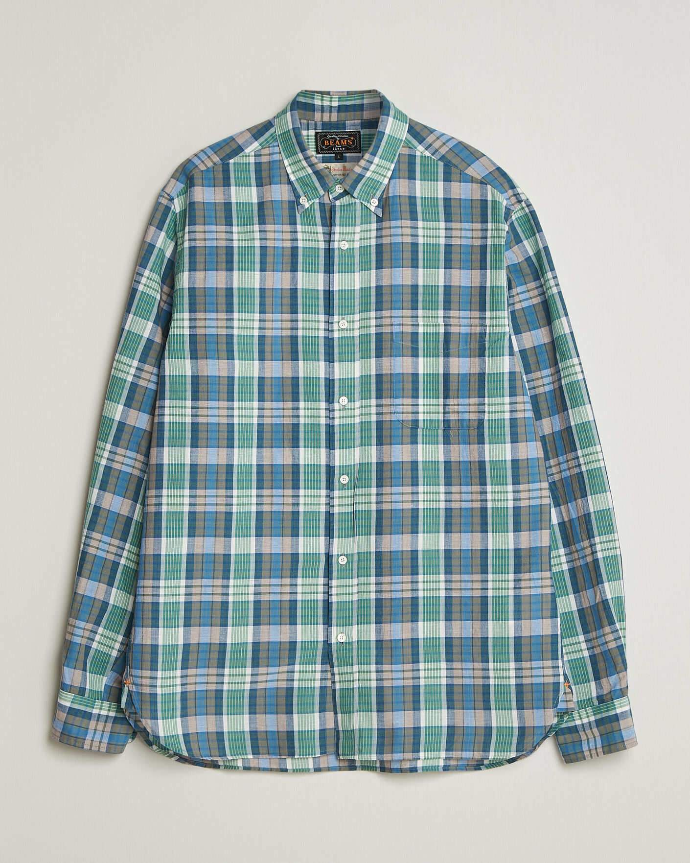 BEAMS PLUS Madras Button Down Shirt Blue at CareOfCarl.com