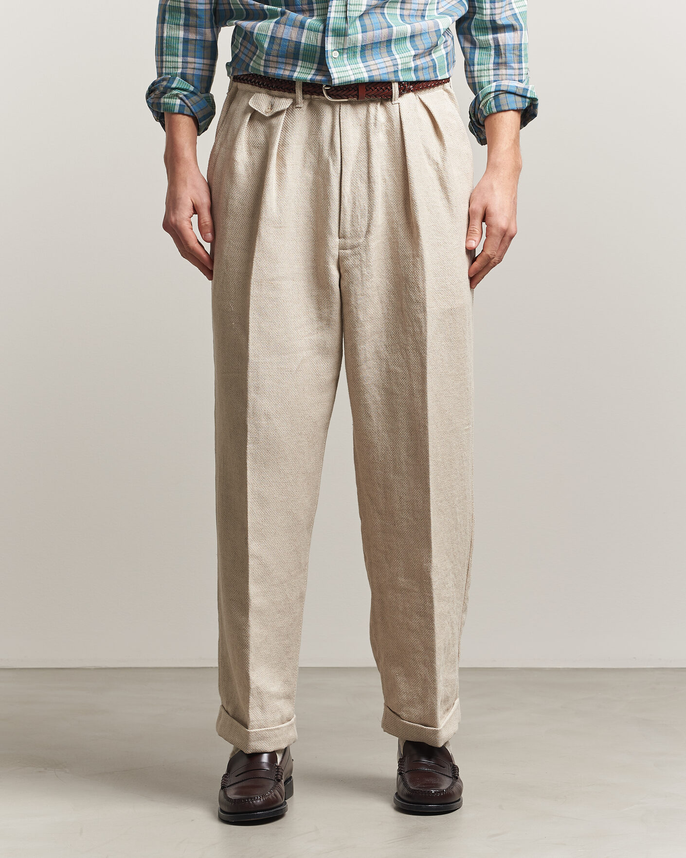 Men | Trousers | BEAMS PLUS | Cotton/Linen Pleated Trousers Off White