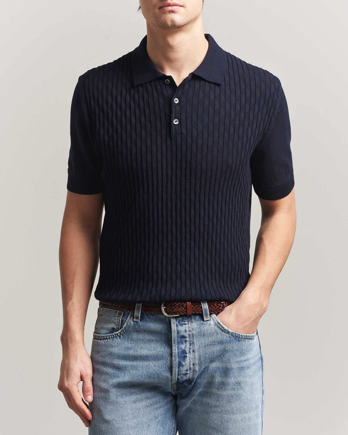 Men | Polo Shirts | Baracuta | Pattern Stich Polo Navy