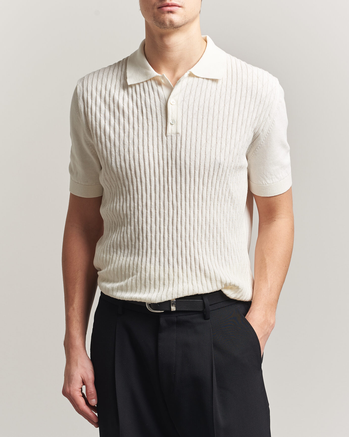 Men | Polo Shirts | Baracuta | Pattern Stich Polo Off White