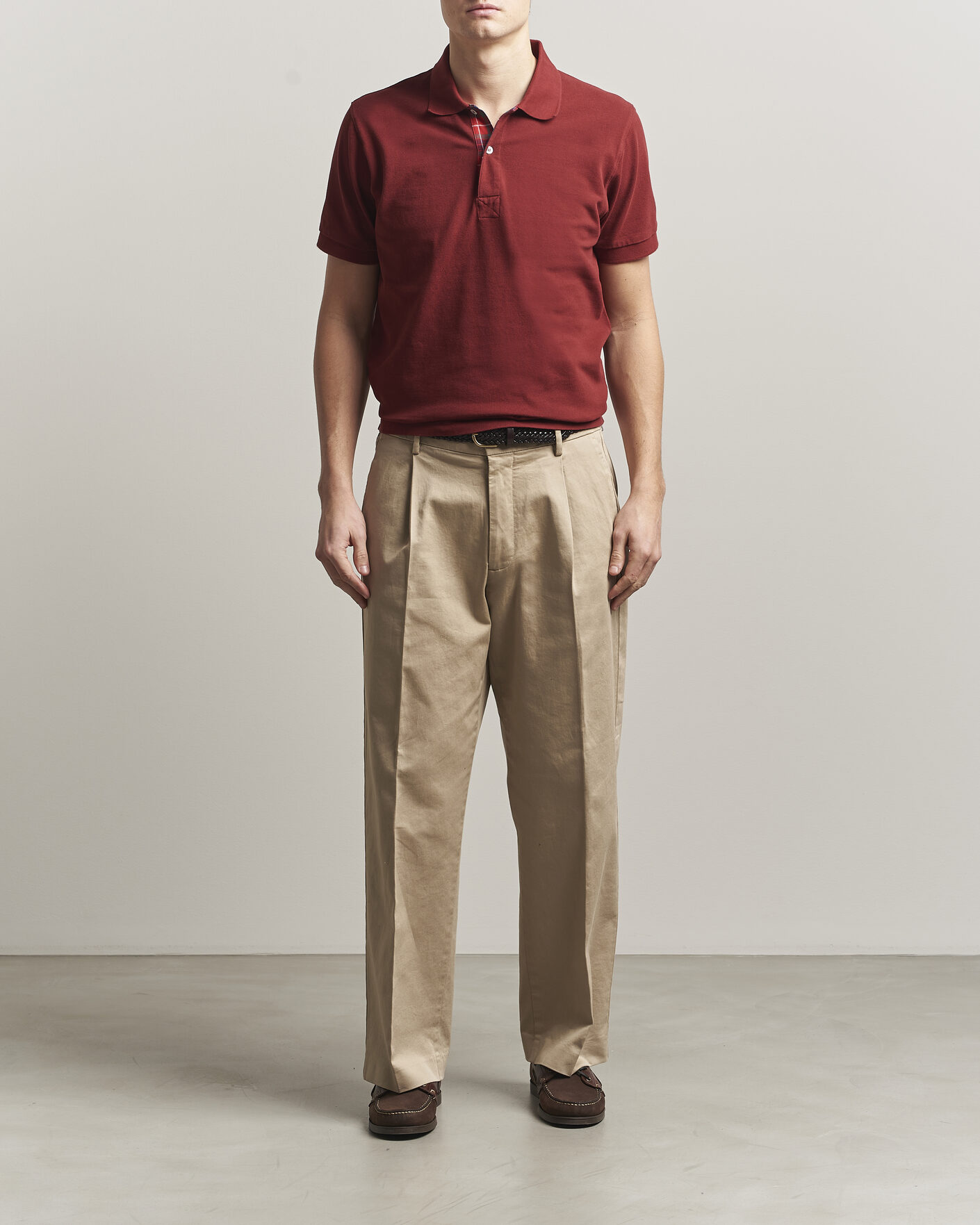 Men | Polo Shirts | Baracuta | Tartan Placket Piquet Polo Oxblood