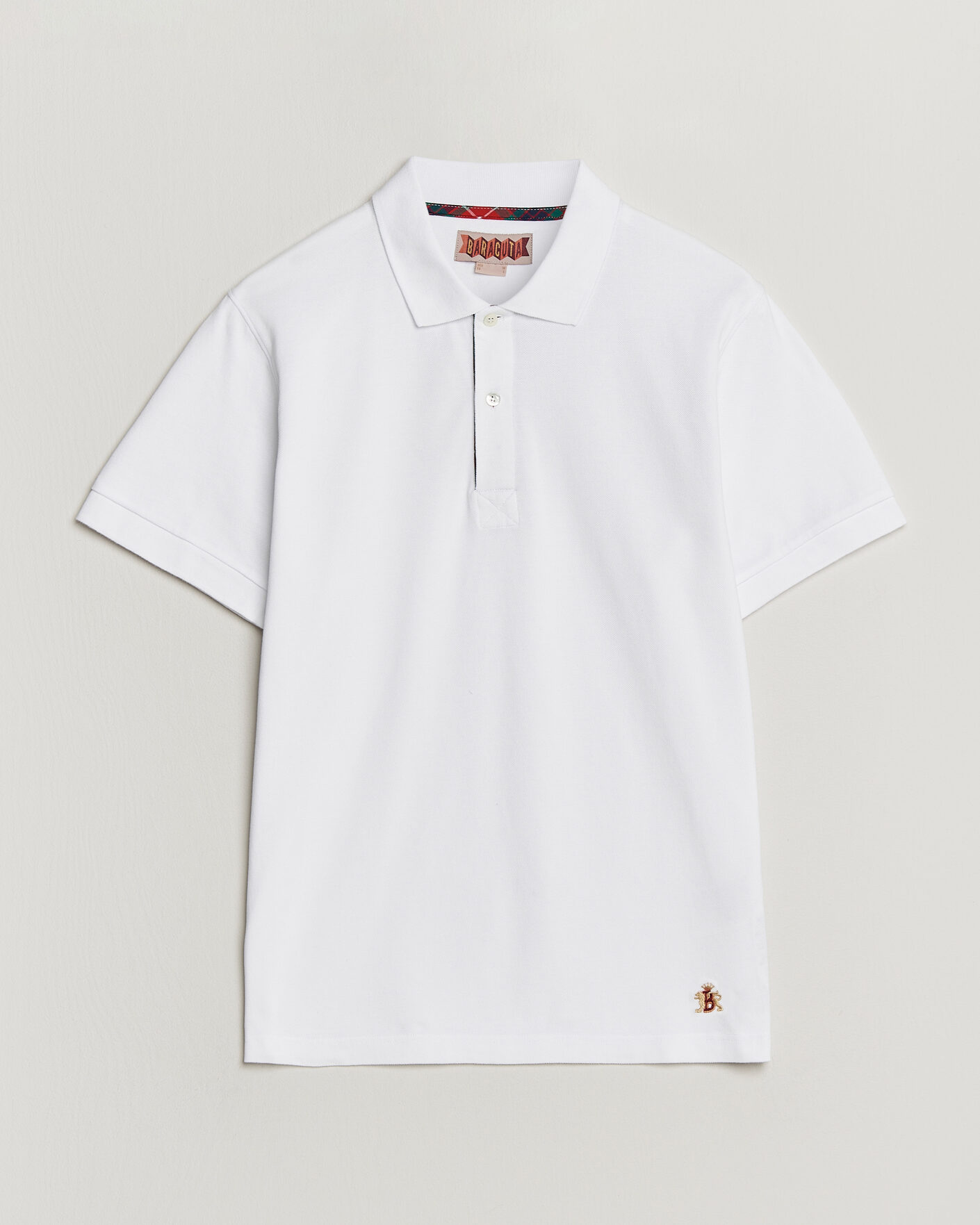 Men | Polo Shirts | Baracuta | Tartan Placket Piquet Polo Bone White